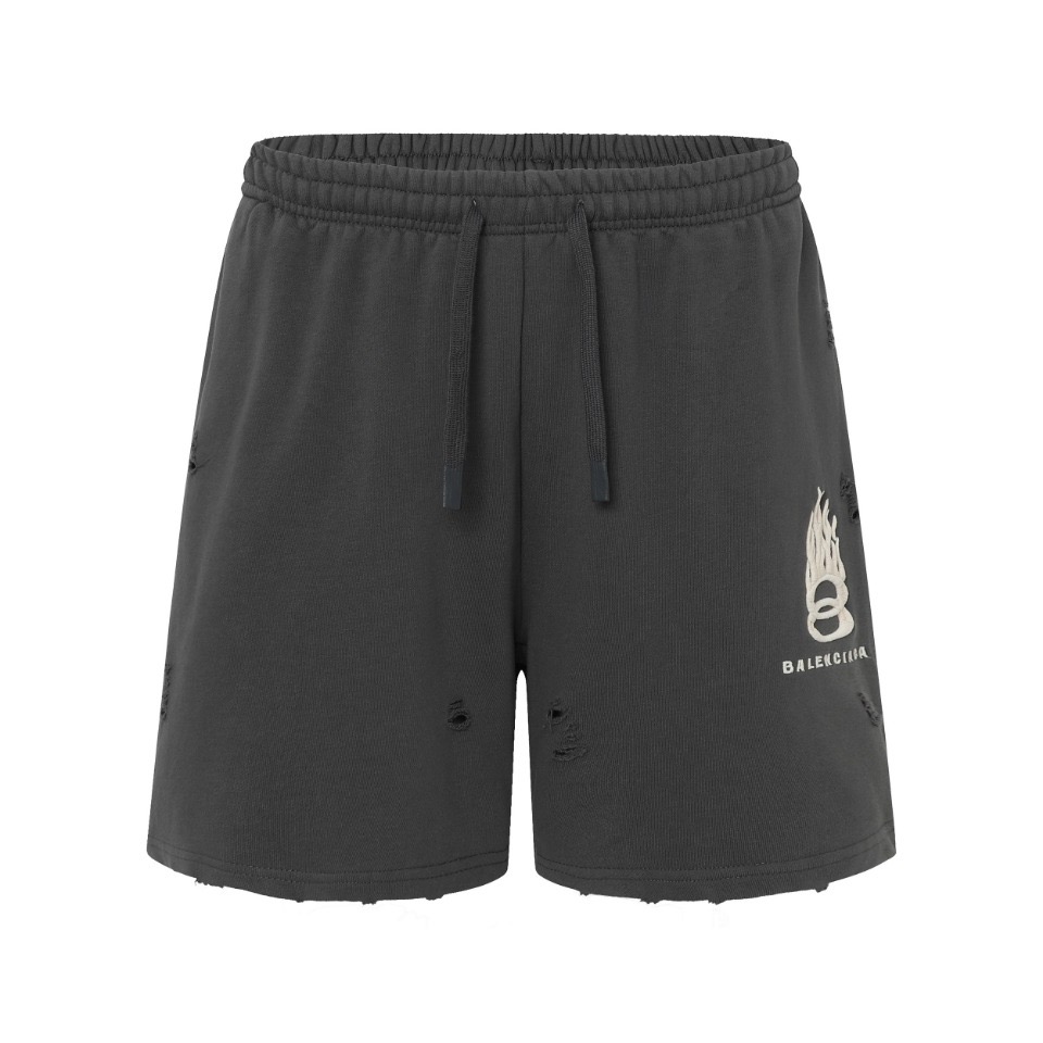 Flame Embroidered Distressed Shorts