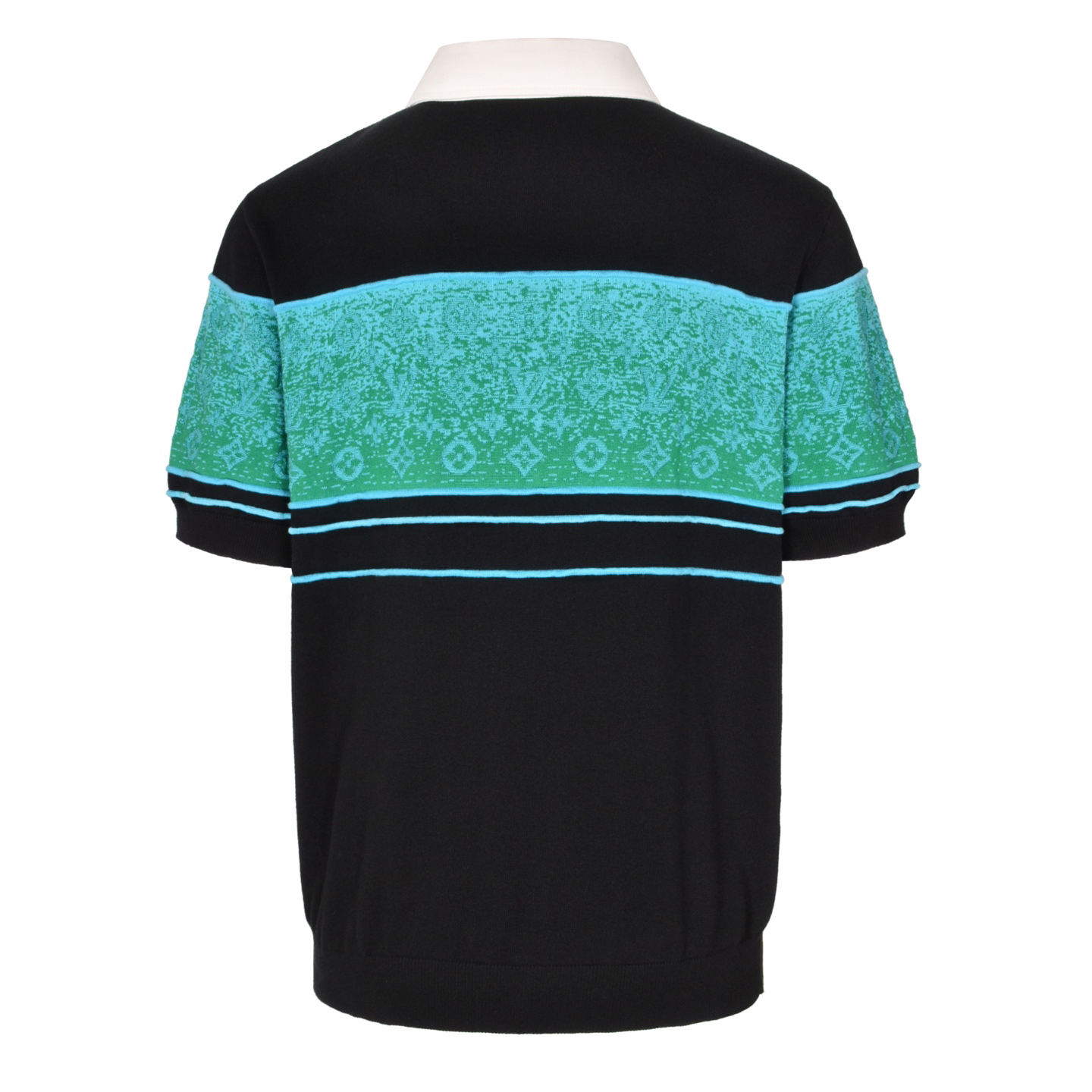 Black and green colorblock jacquard knit polo shirt