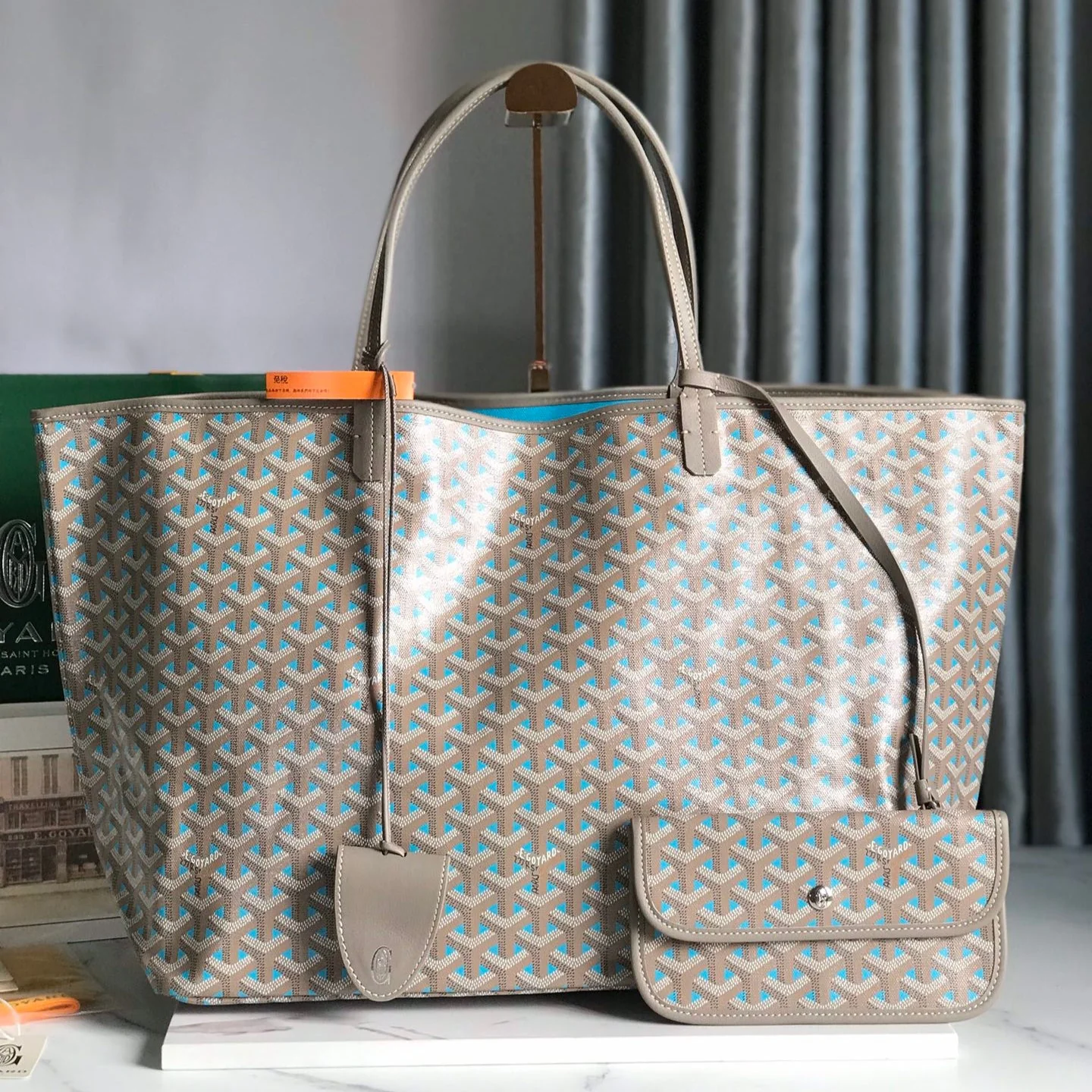 Grey and Blue Canvas Bag