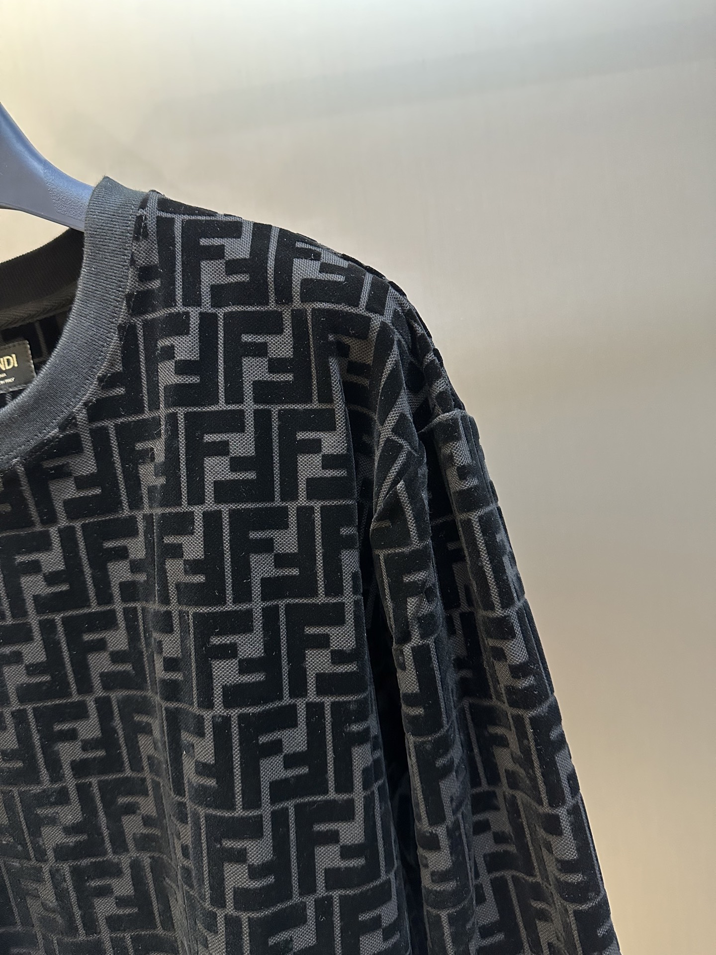 Black Pique Flocked Sweatshirt