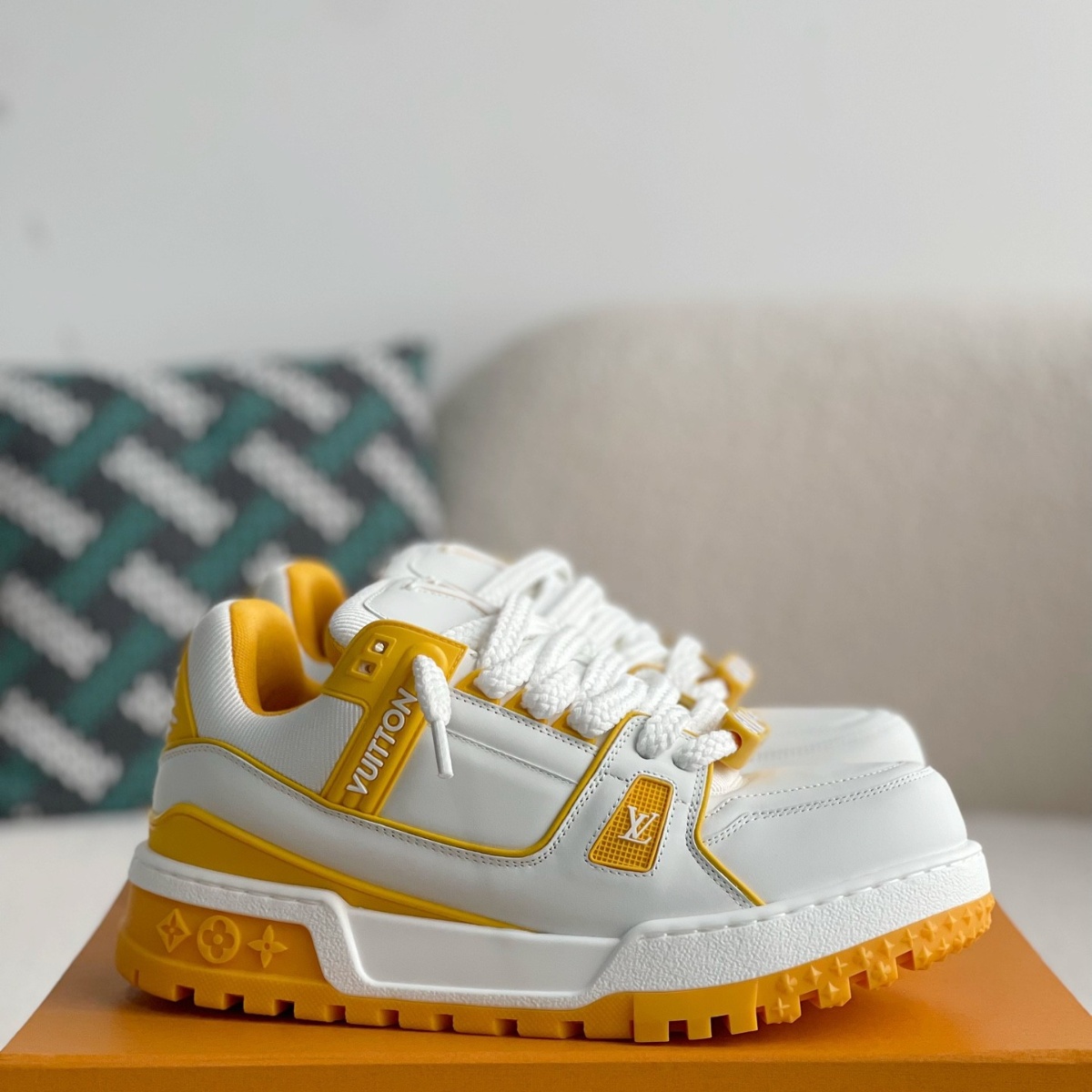 High-top orange sneakers