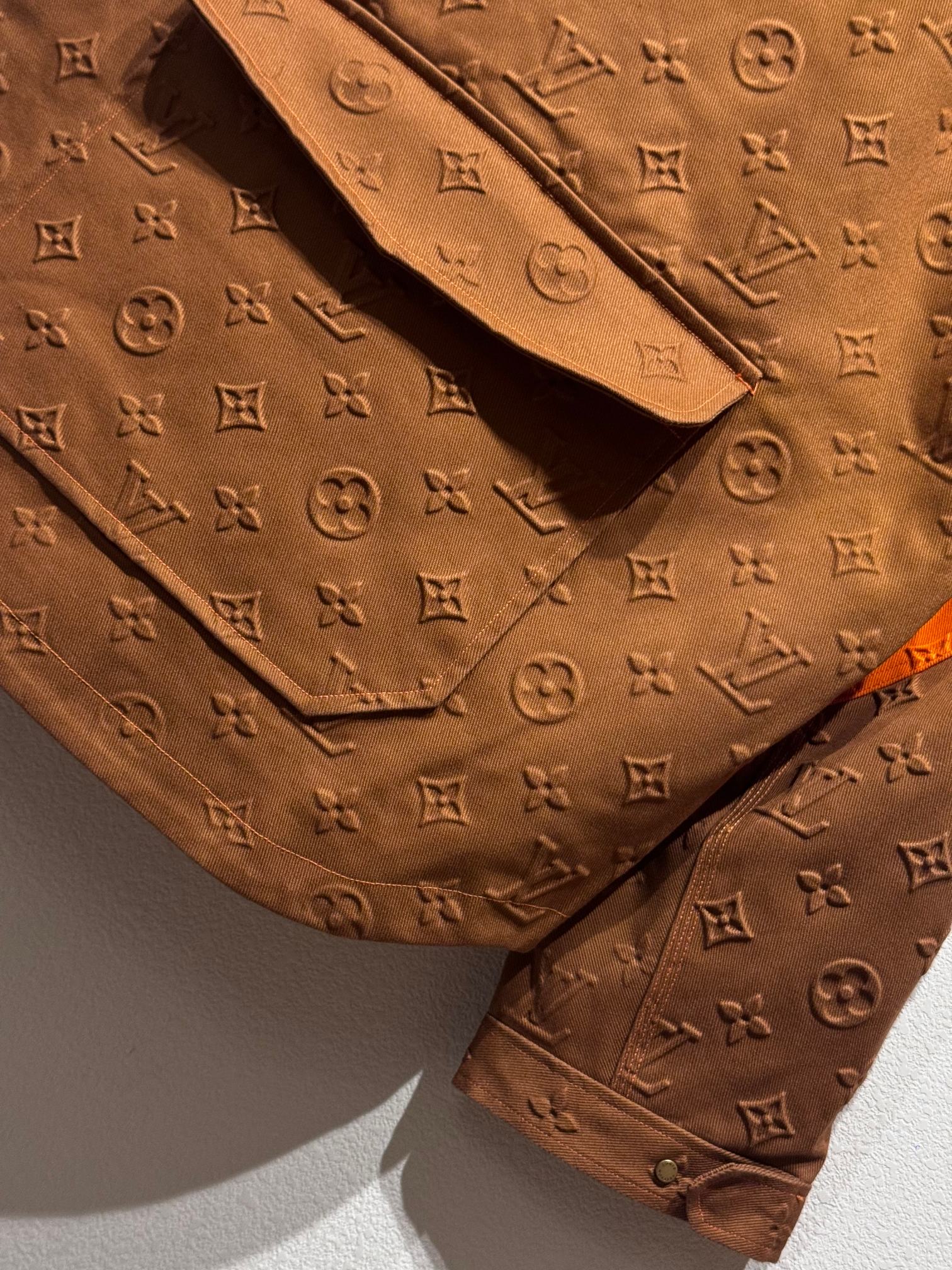 Orange Embossed Hooded Denim Jacket