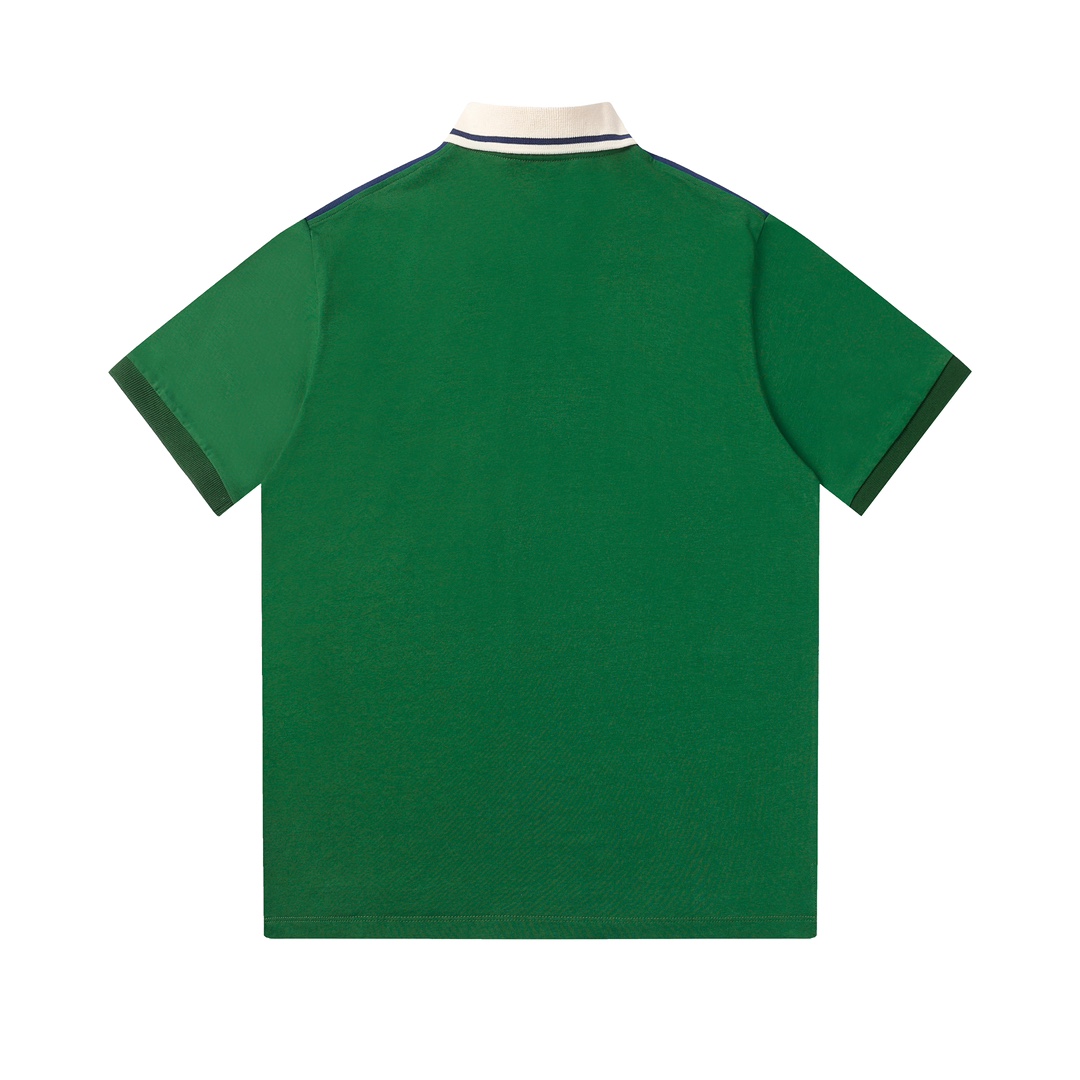 Red And Green Ribbed Polo Shirt Short Sleeves