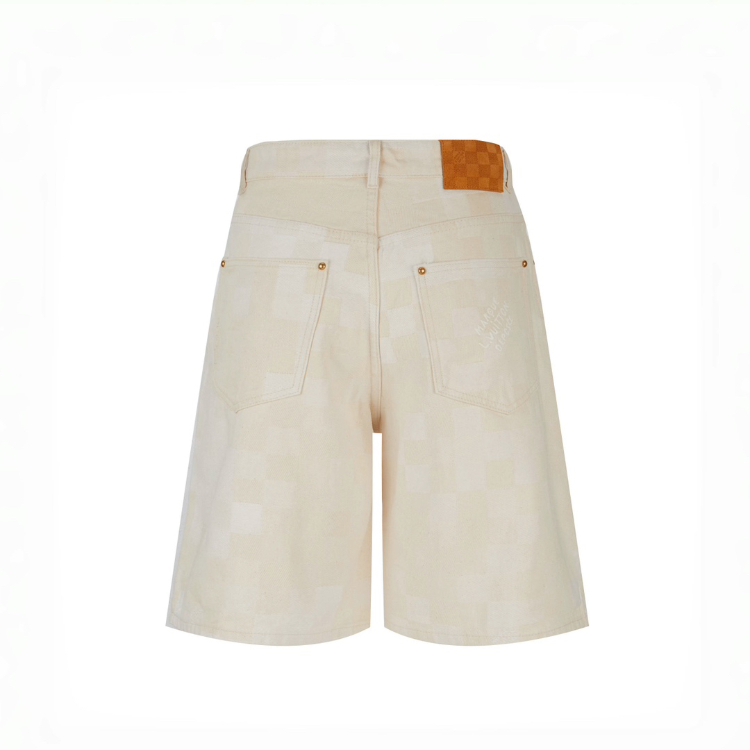 Mosaic check denim shorts