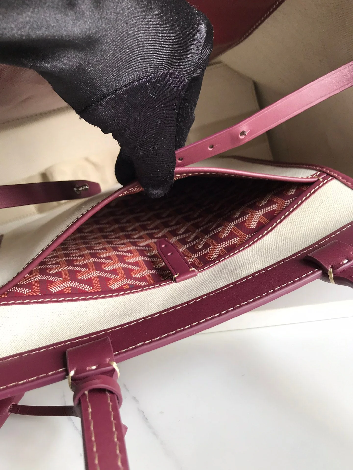 Burgundy Canvas And Calfskin Trim Bag