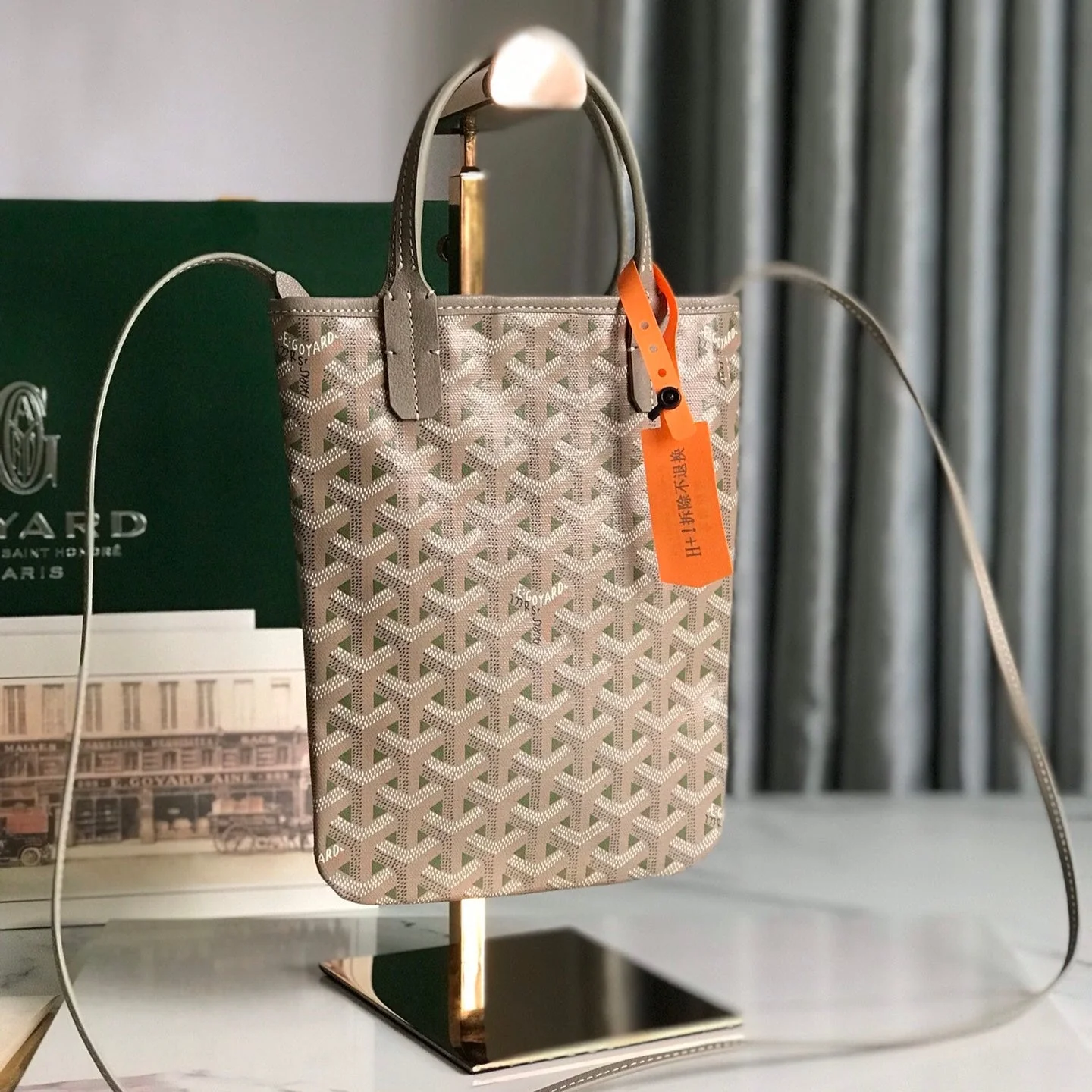 Bag 24 In Grey Mix Green Canvas And Calfskin