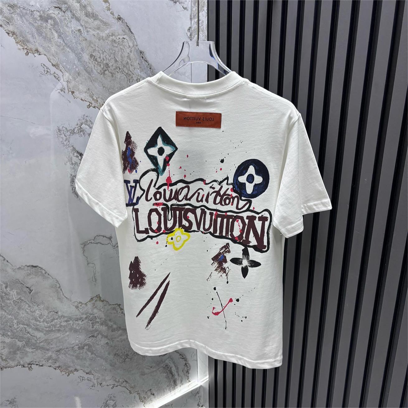 Hand-painted ink round neck short T-shirt