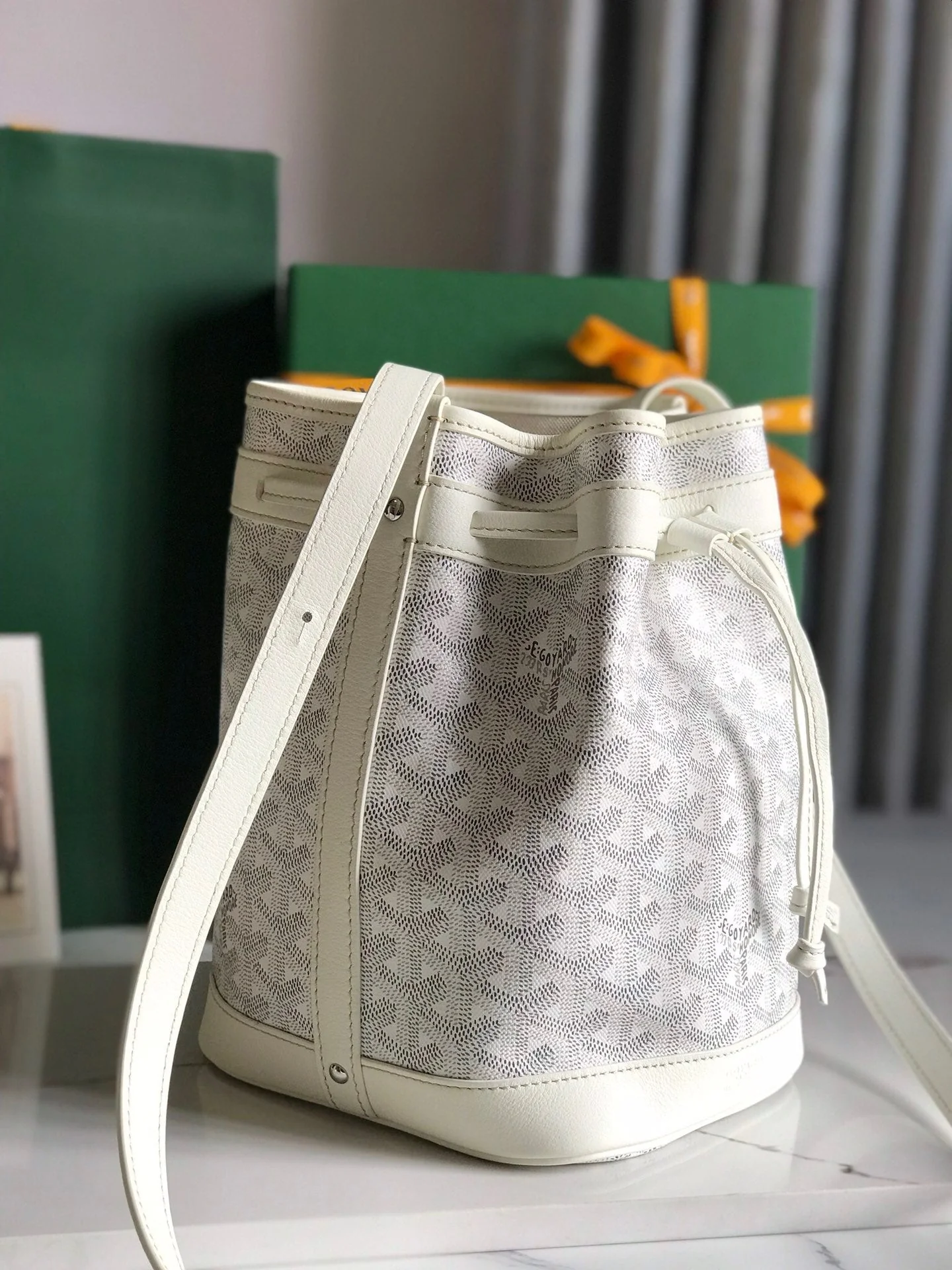 White Lambskin Trim Bucket Bag