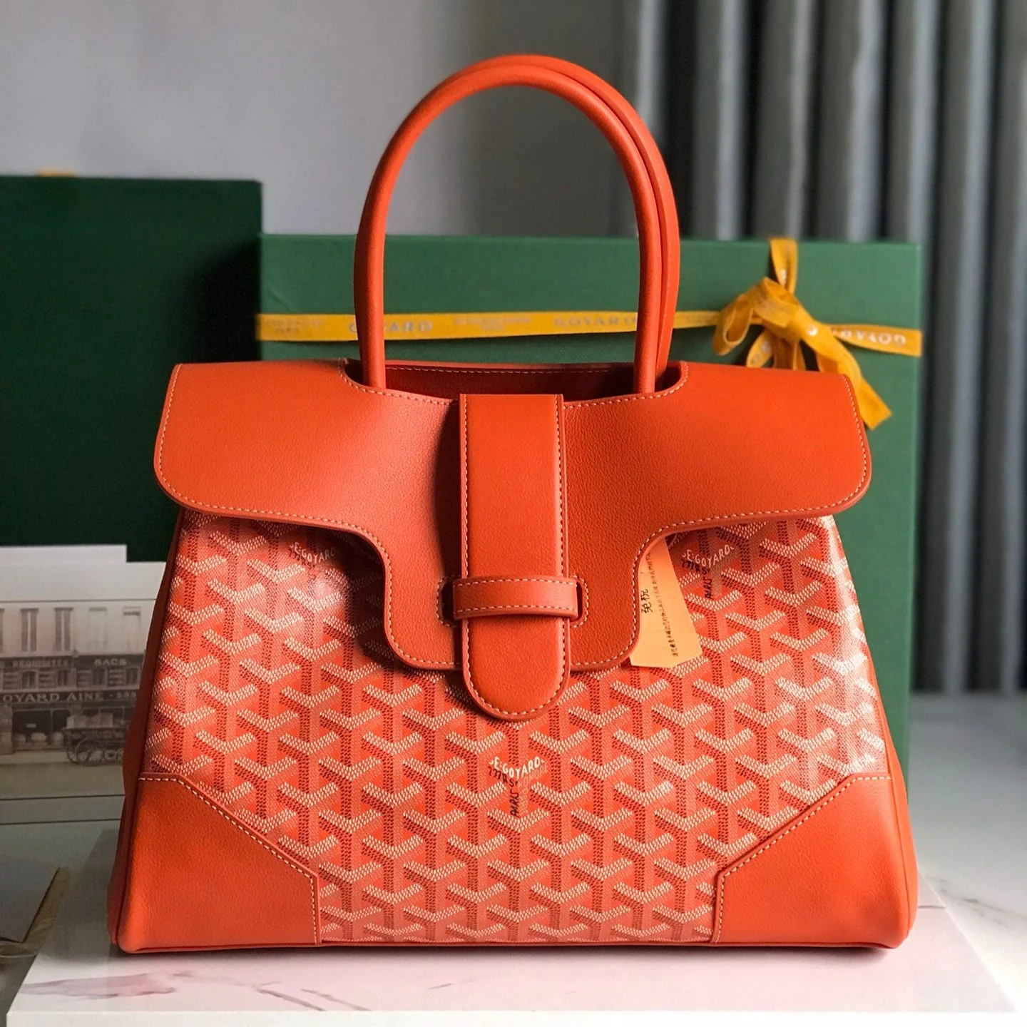 Bag 34 In Red Orange Canvas And Calfskin