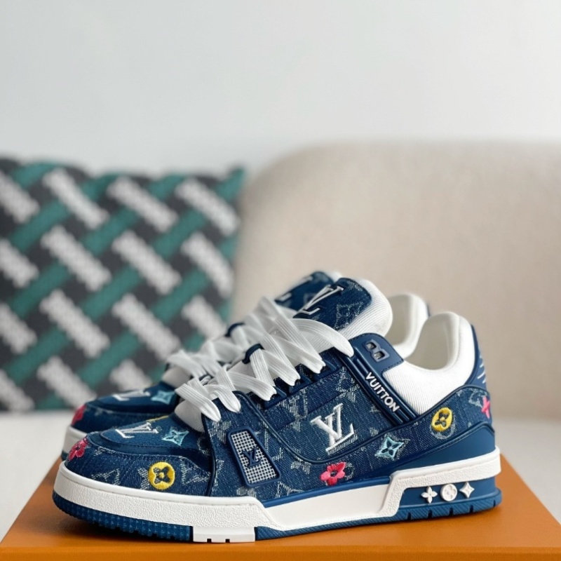 White & Blue Denim 'Trainer' Sneakers