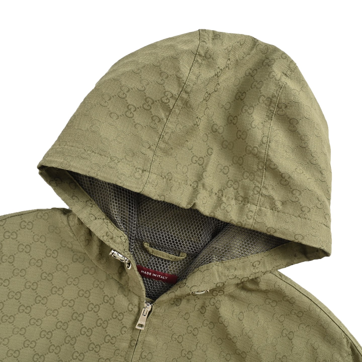 GG All-Over Print Fine Check Hooded Zip-Up Jacket