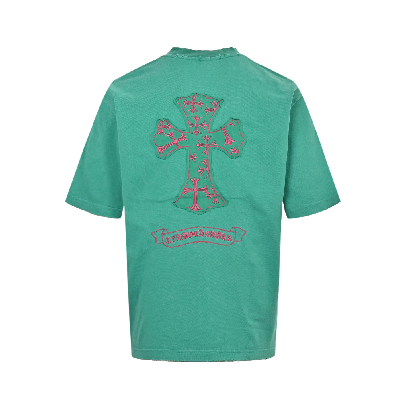 Cross patch embroidered washed burnout short-sleeved T-shirt