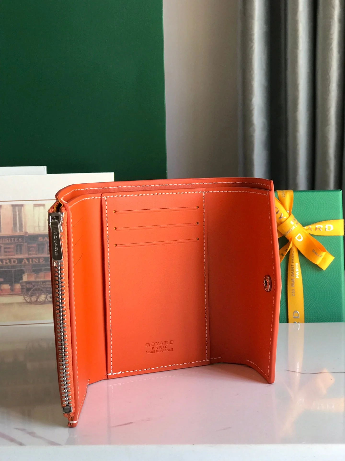 Orange Calfskin Canvas Card Holder
