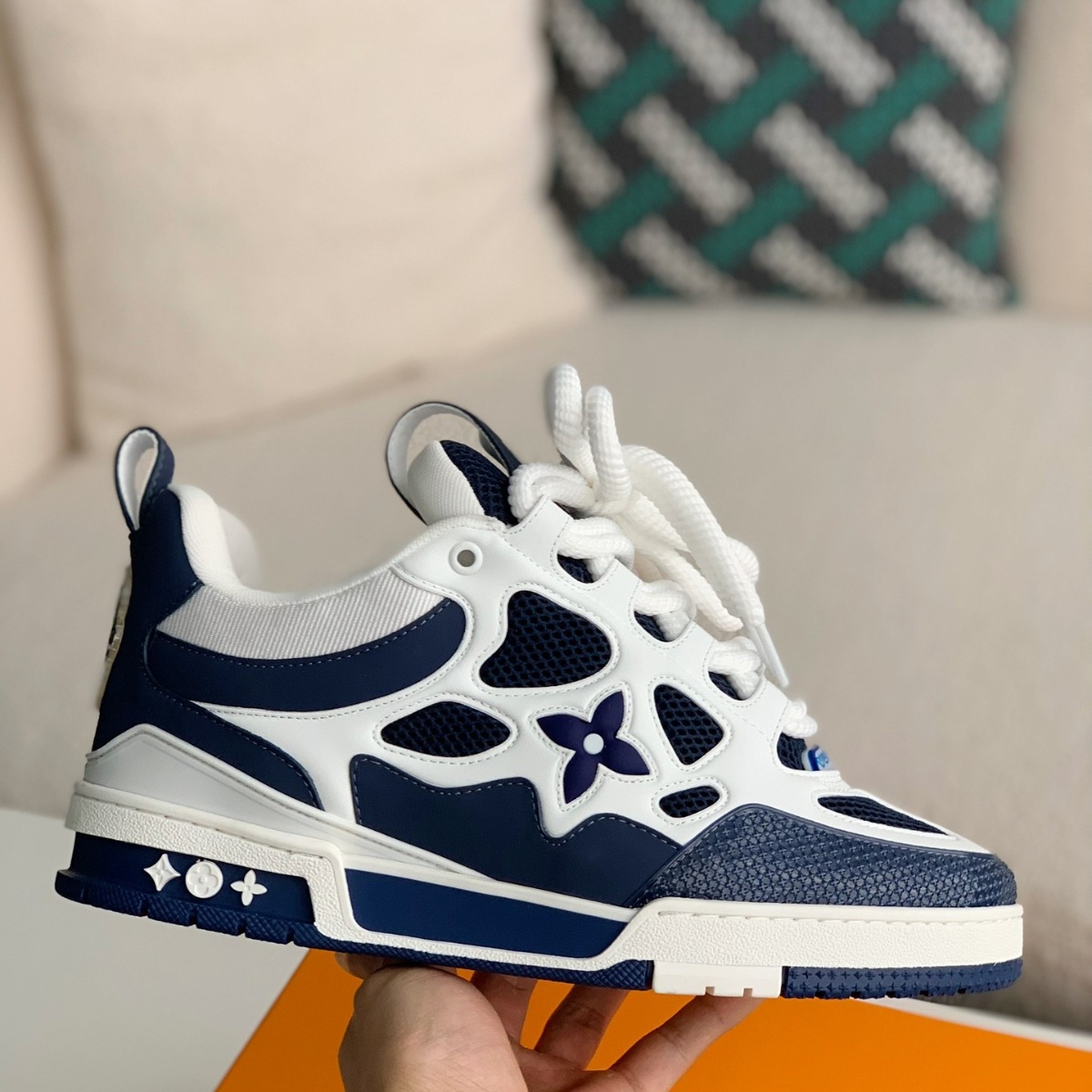 Navy and white sneakers