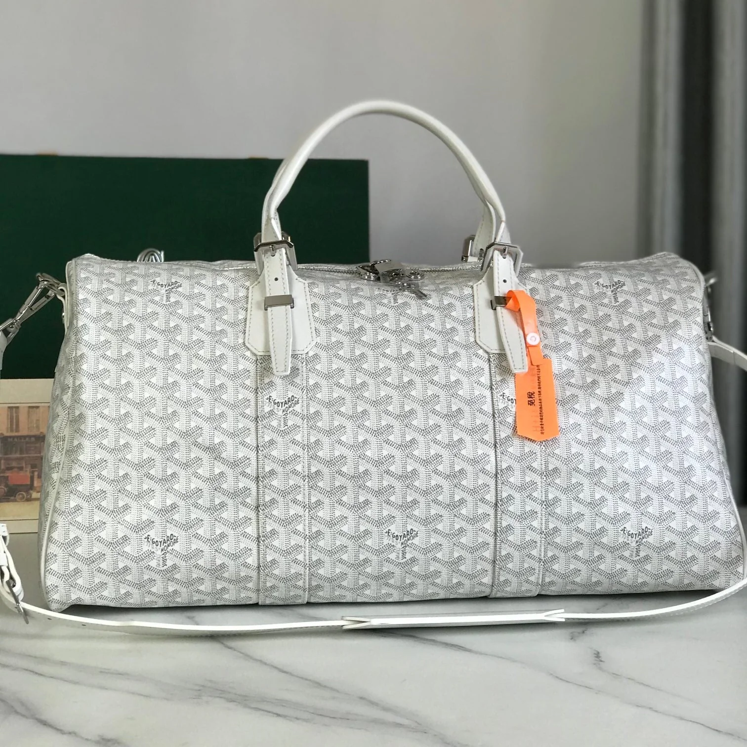 50 BAG IN WHITE CANVAS AND CALFSKIN TRIM