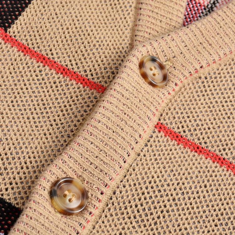 Pointelle Check Cardigan Sweater