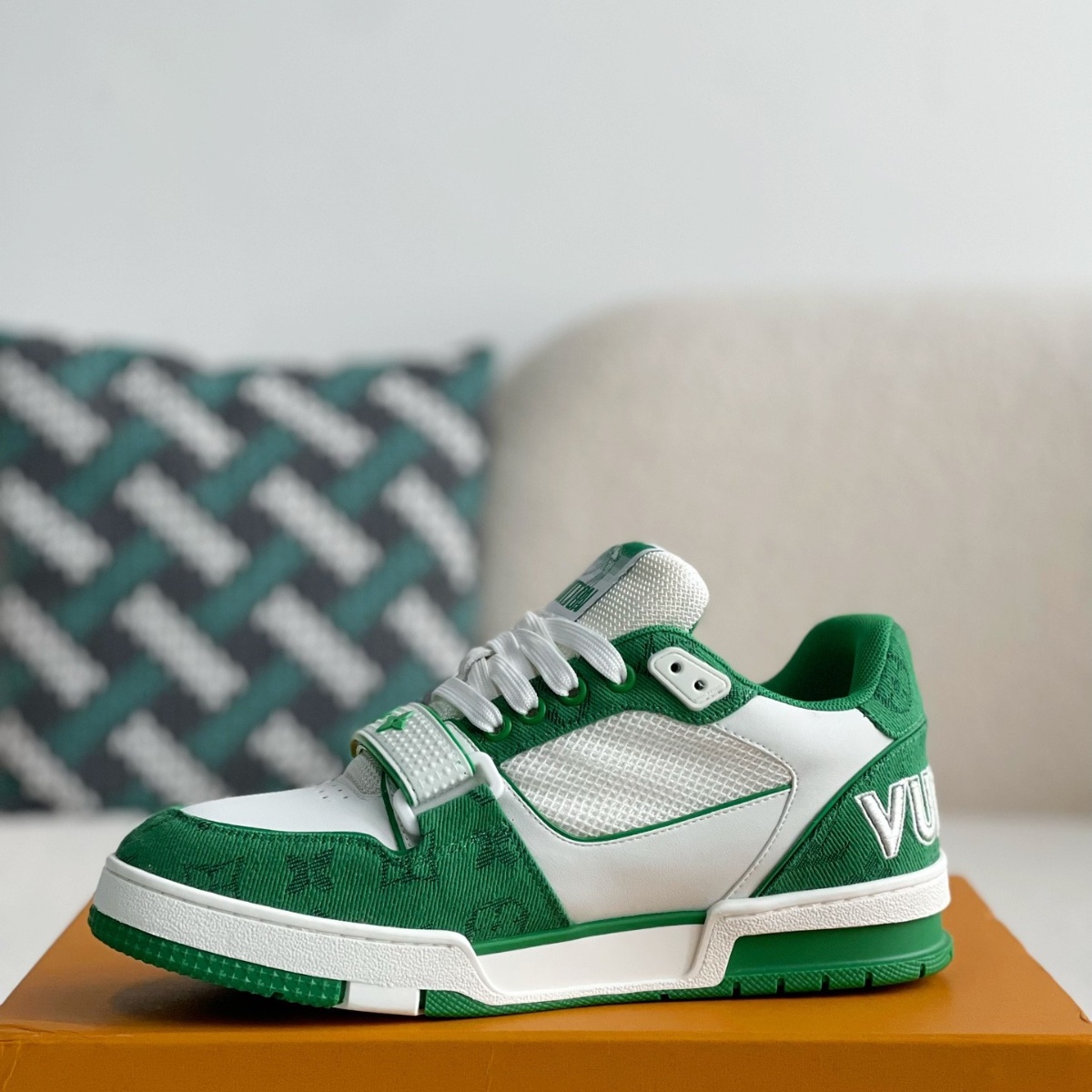 Trainer Green Monogram Denim