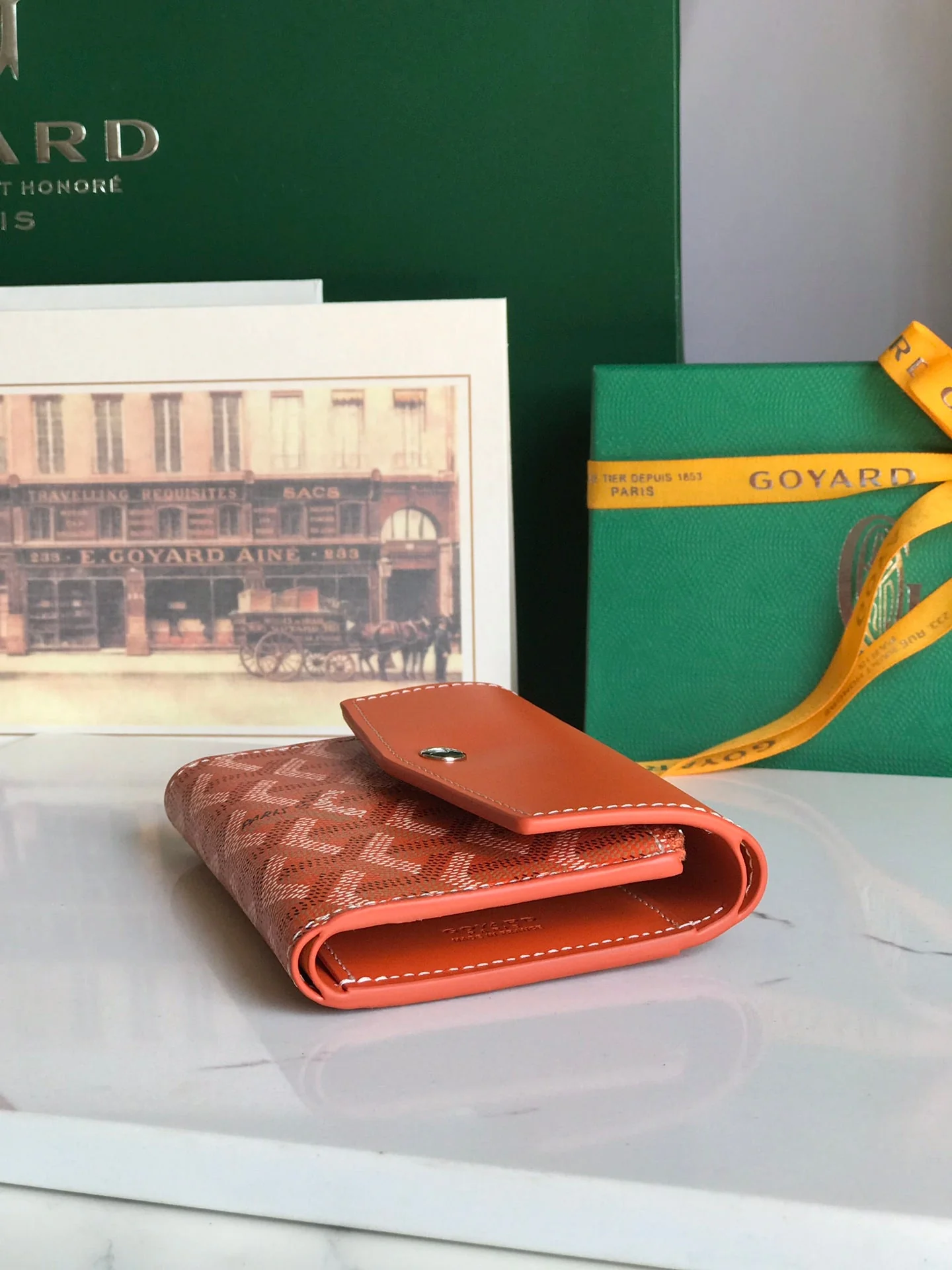 Orange Calfskin Canvas Card Holder