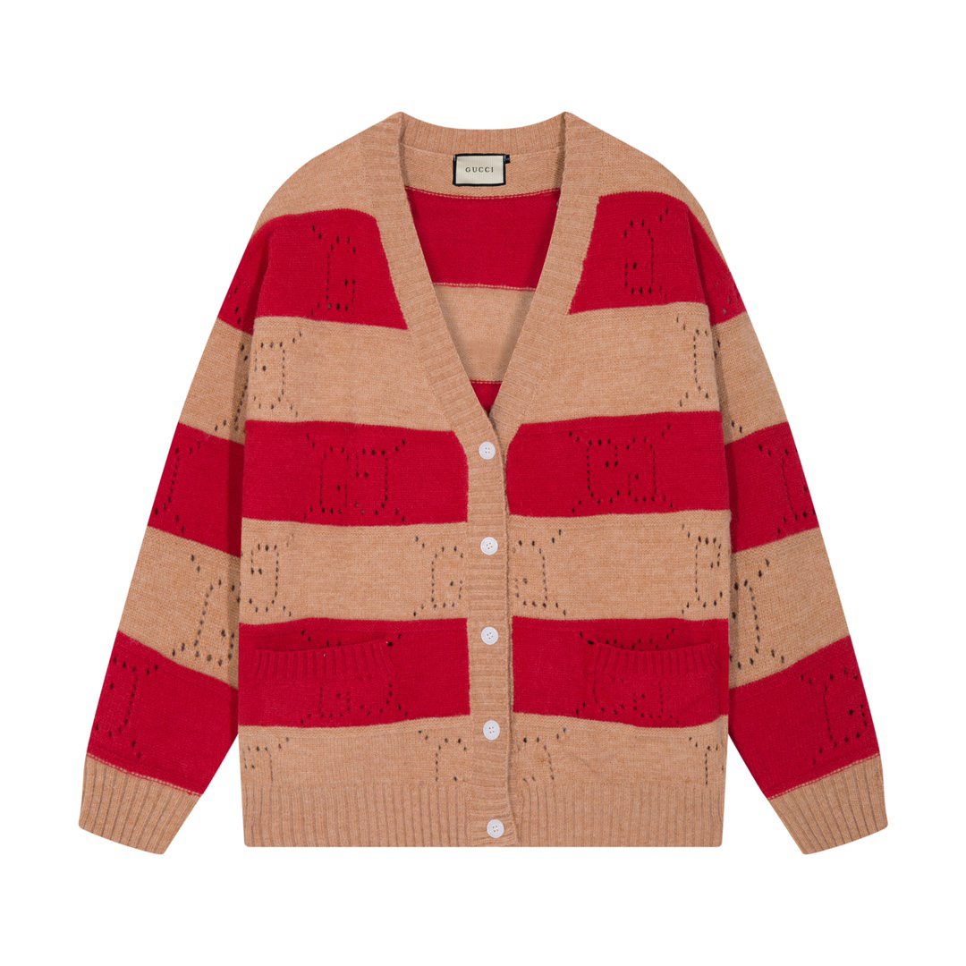 Red and brown striped wool sweater