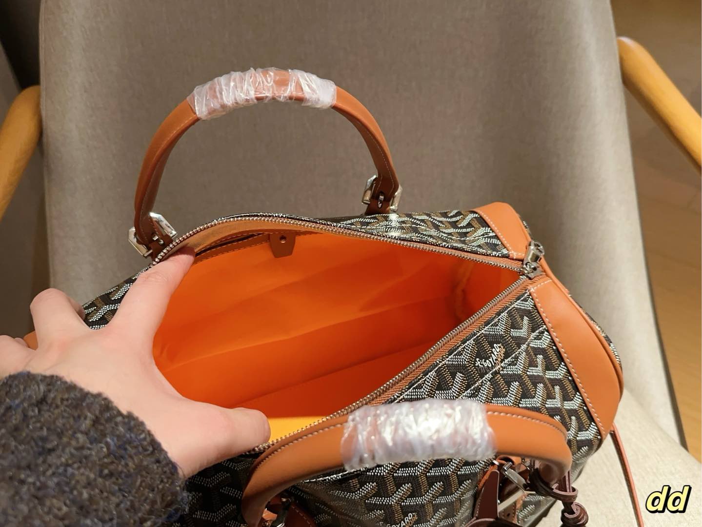 Bag 35 In Brown Canvas And Tan Calfskin