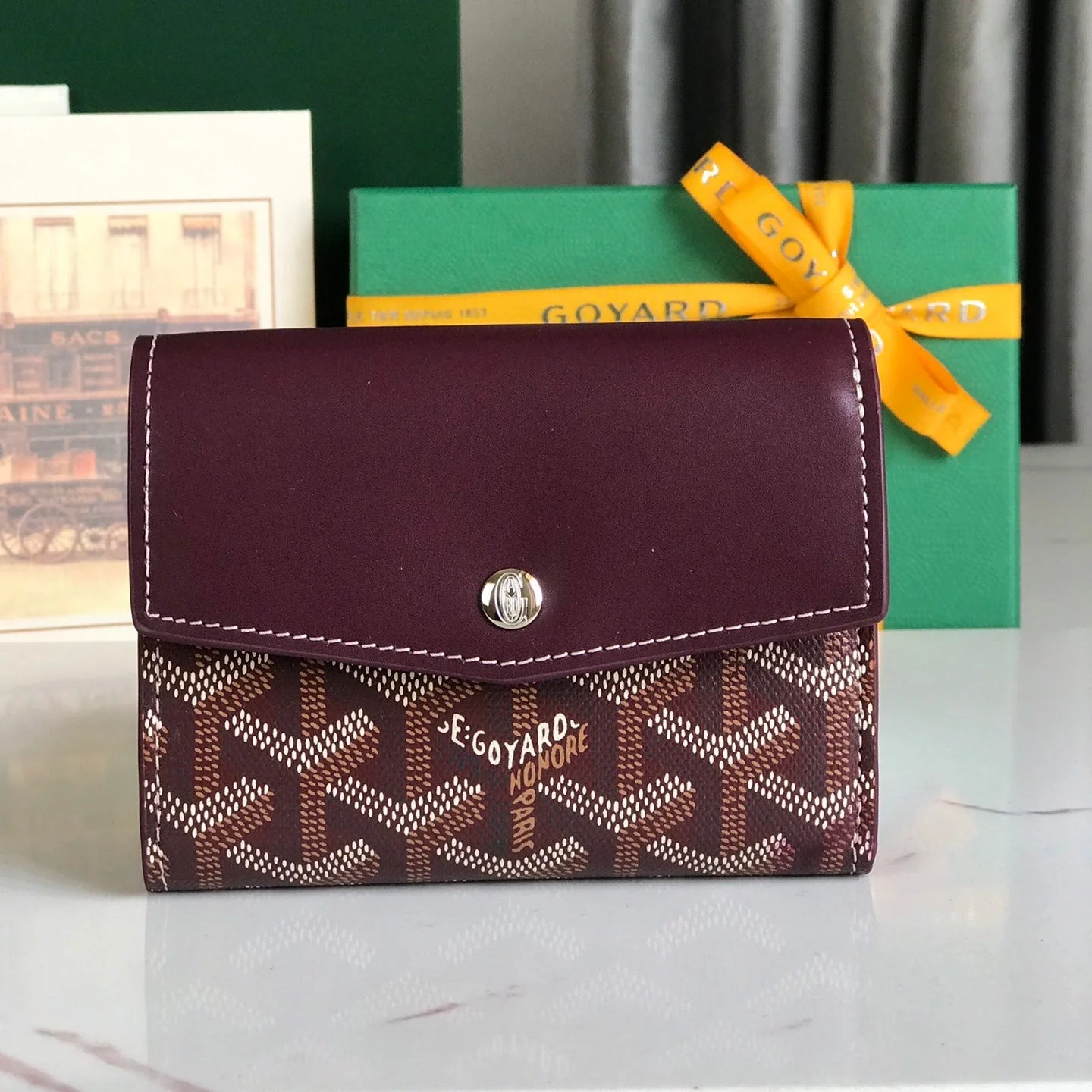 Burgundy Calfskin Canvas Card Holder