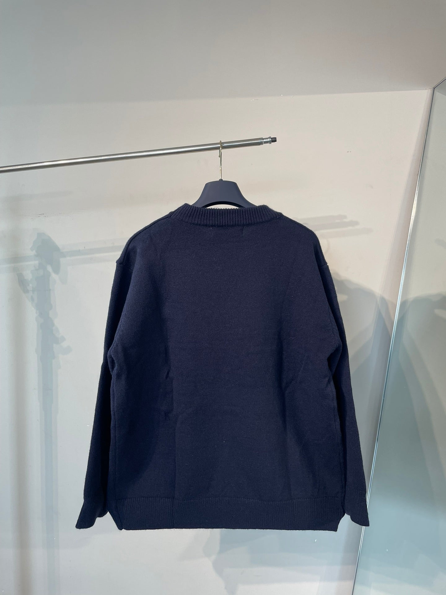 New Yellow And Blue Color Contrast Letters Logo Jacquard Crewneck Sweater