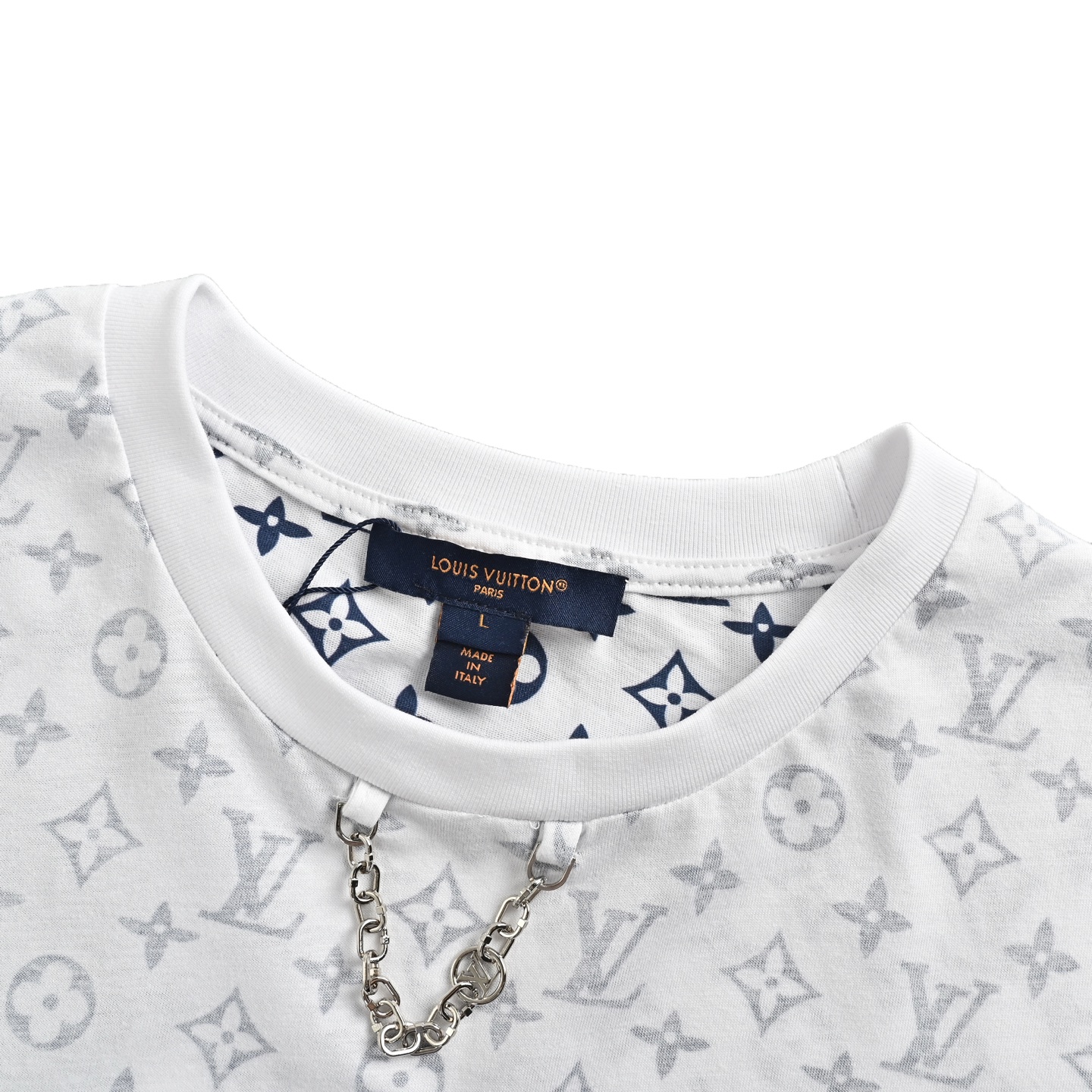 Chain collar printed T-shirt