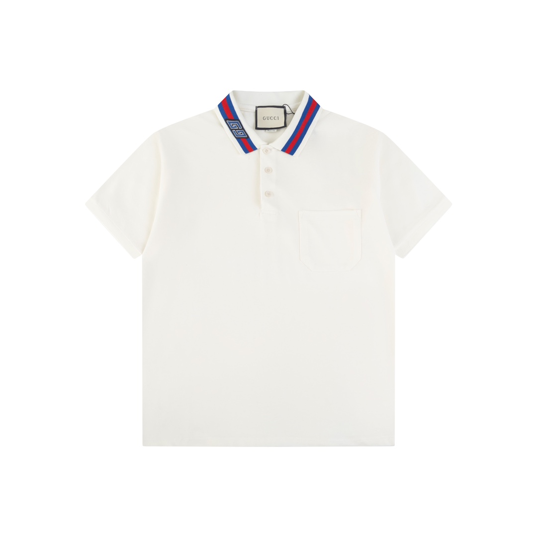 Neckline stripe embroidery Polo