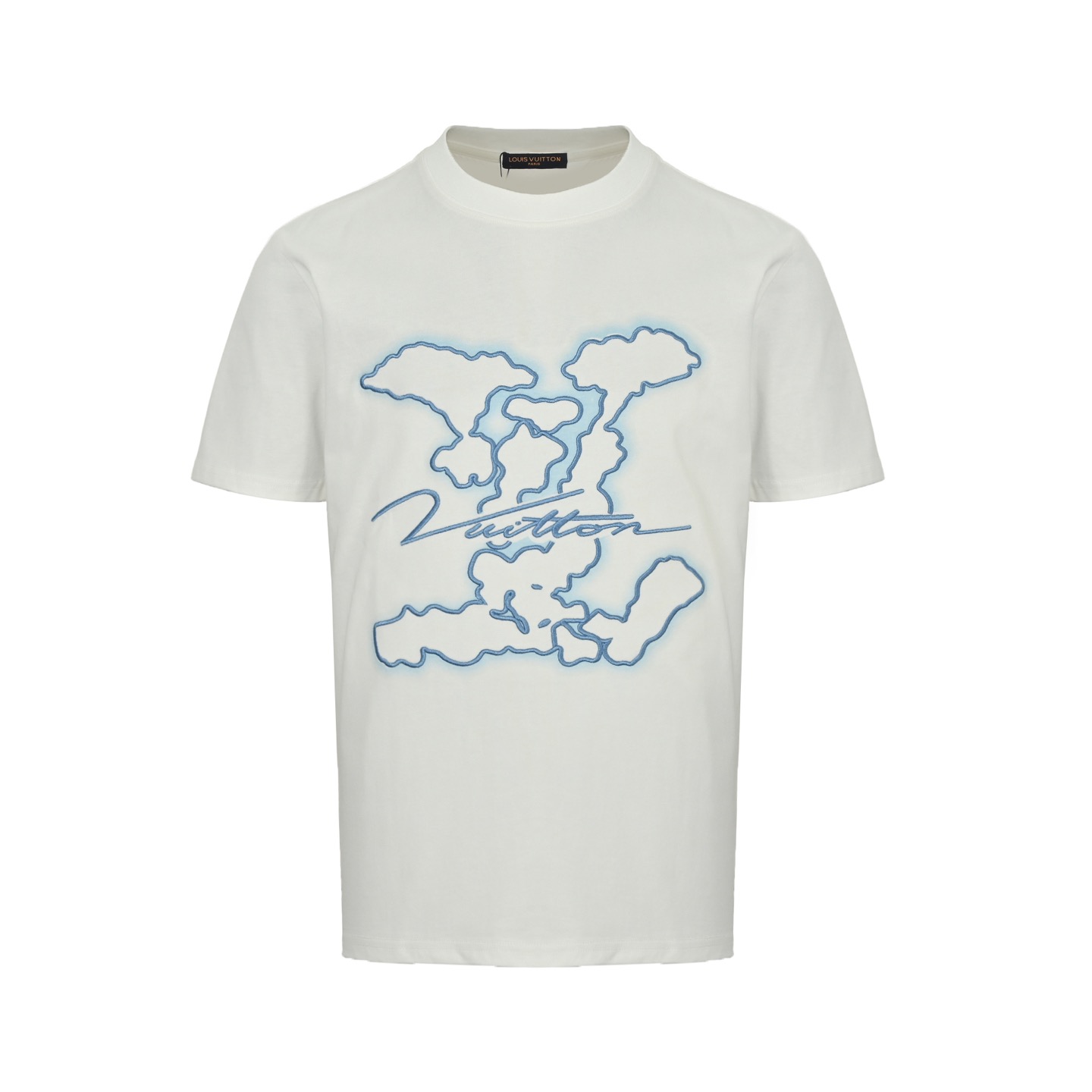 Clouds and large letters embroidered T-shirt