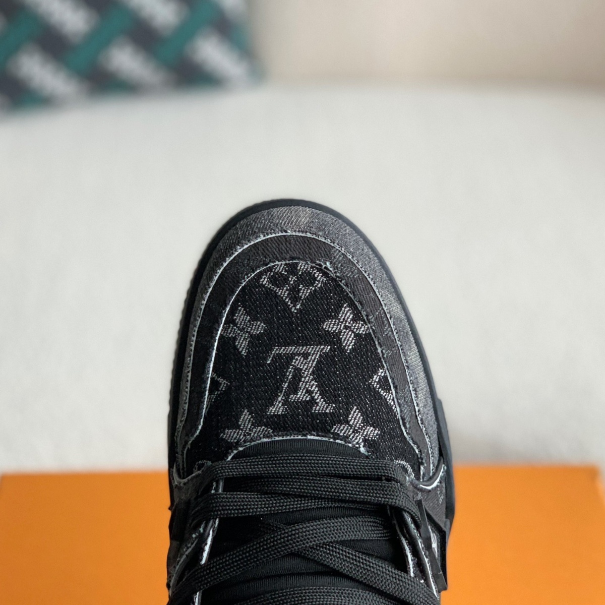 Black denim sneakers