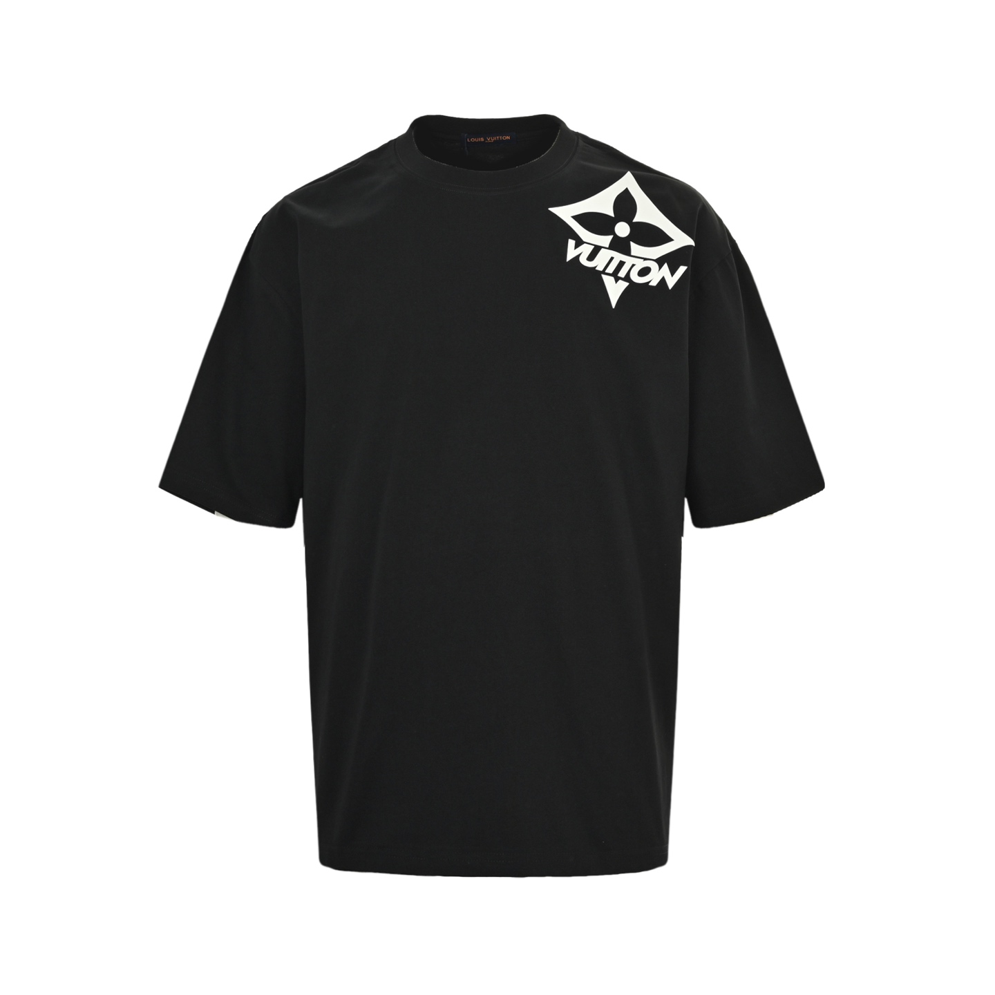 Shoulder cross-stitched short-sleeved T-shirt