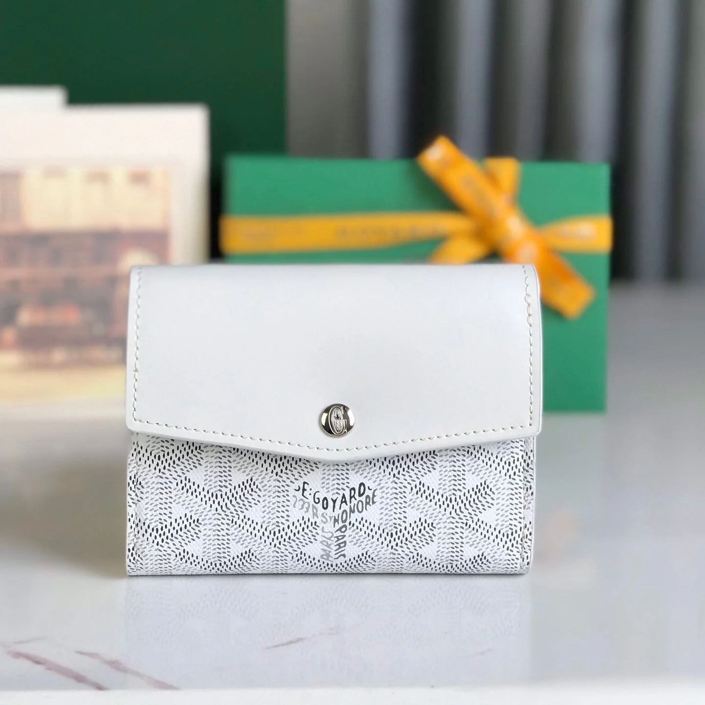 White Calfskin Canvas Card Holder