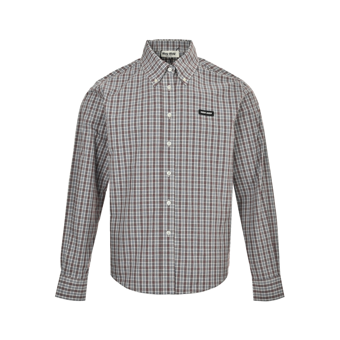 Brown and blue check long-sleeved shirt