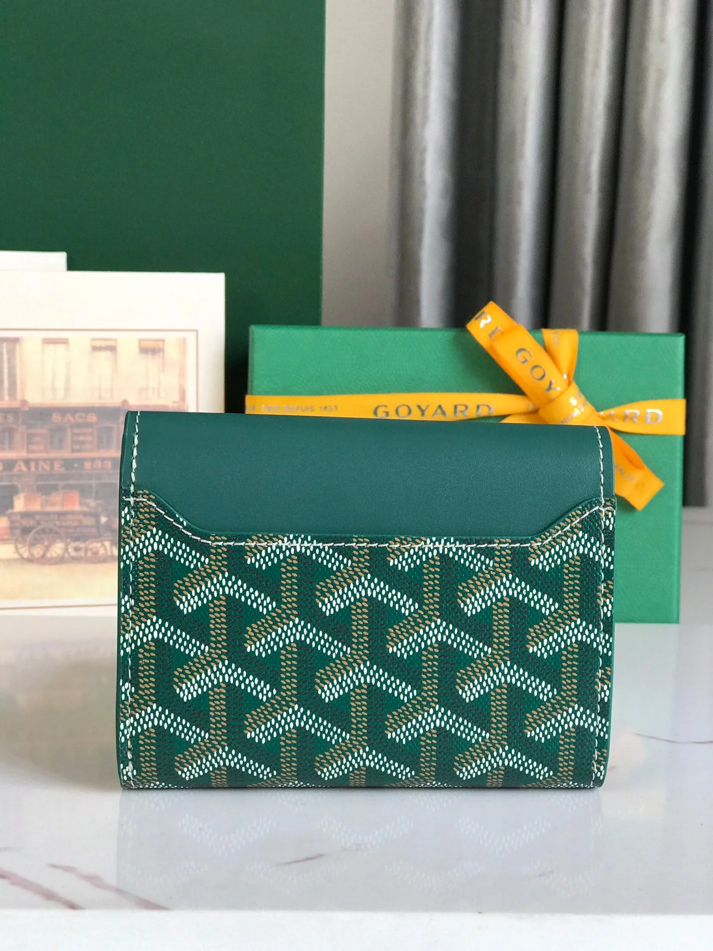 Green Calfskin Canvas Card Holder