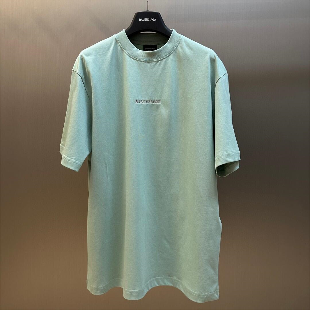 Mint green embroidered short-sleeved T-shirt