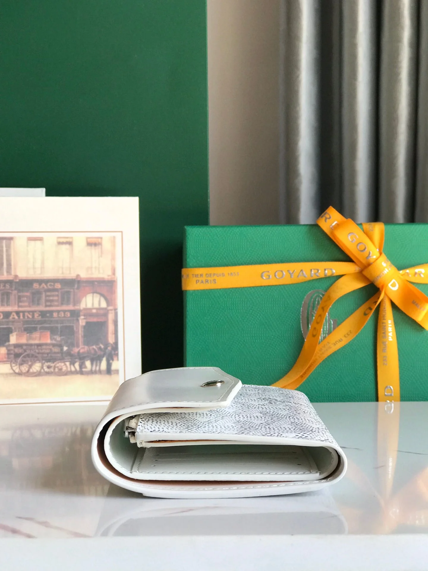 White Calfskin Canvas Card Holder