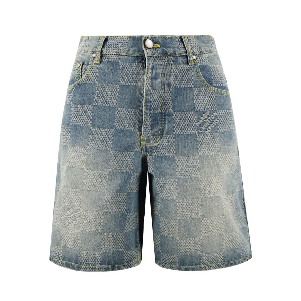 Checkered denim short-sleeved shots