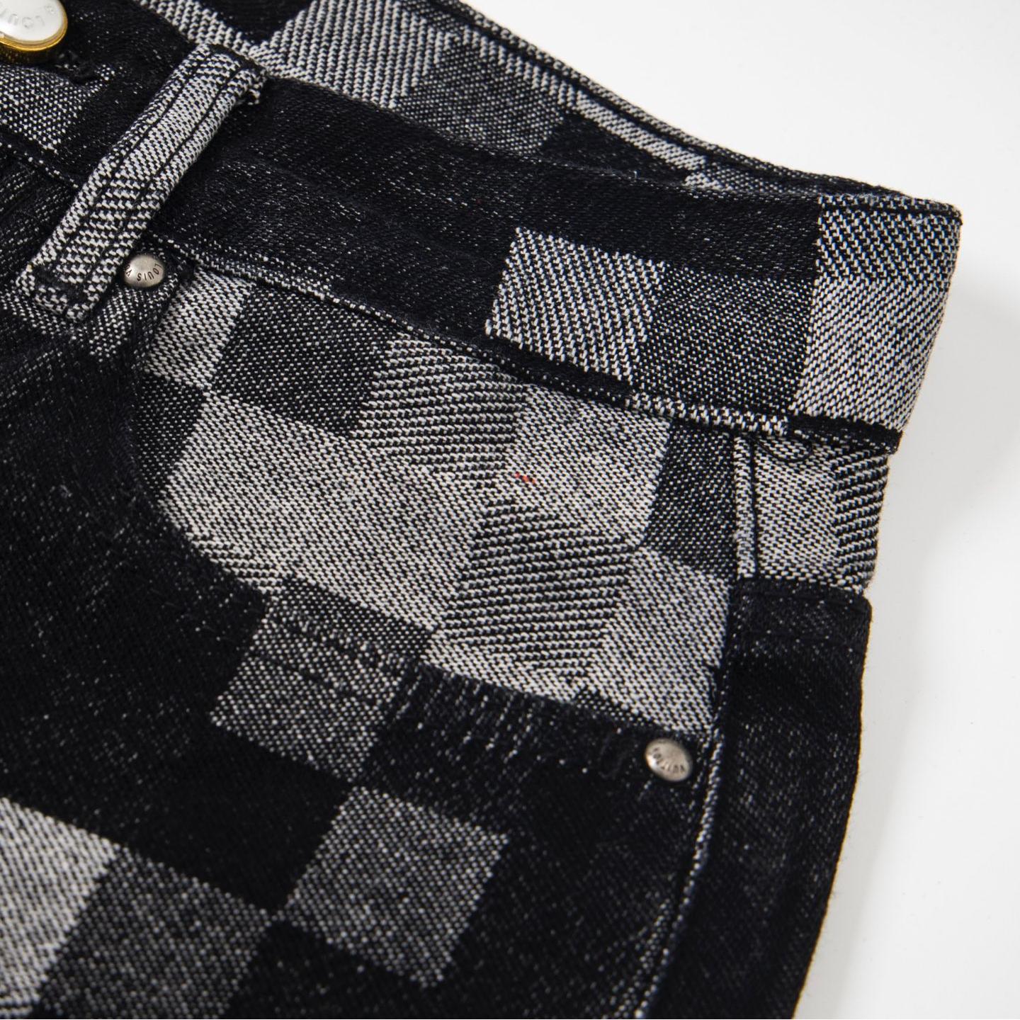 Black Denim Jacquard Check Shorts