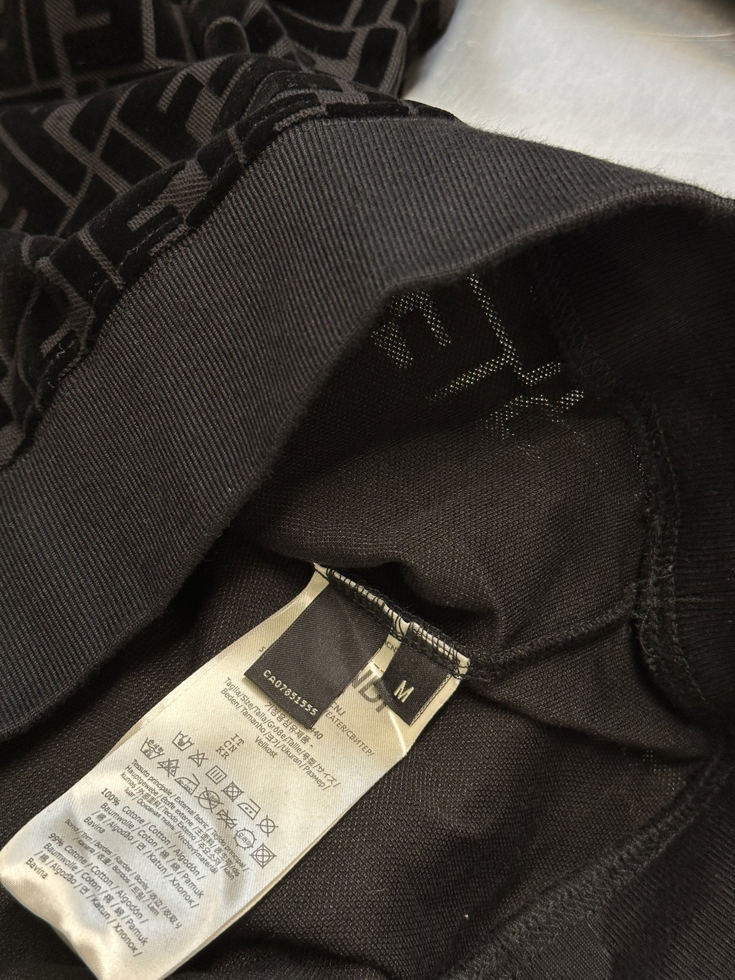 Black Pique Flocked Sweatshirt