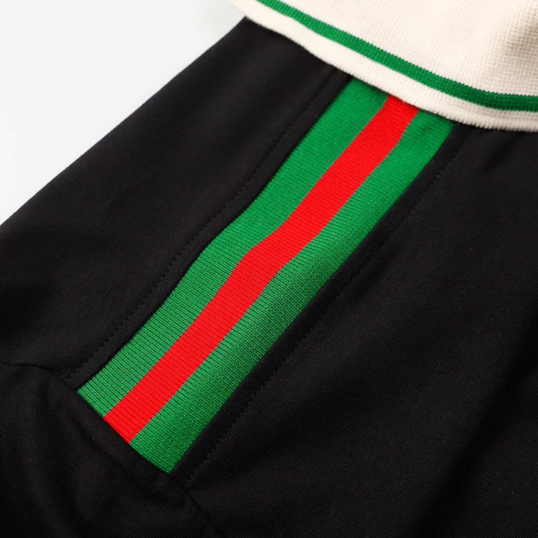 Red And Green Ribbed Polo Shirt Short Sleeves