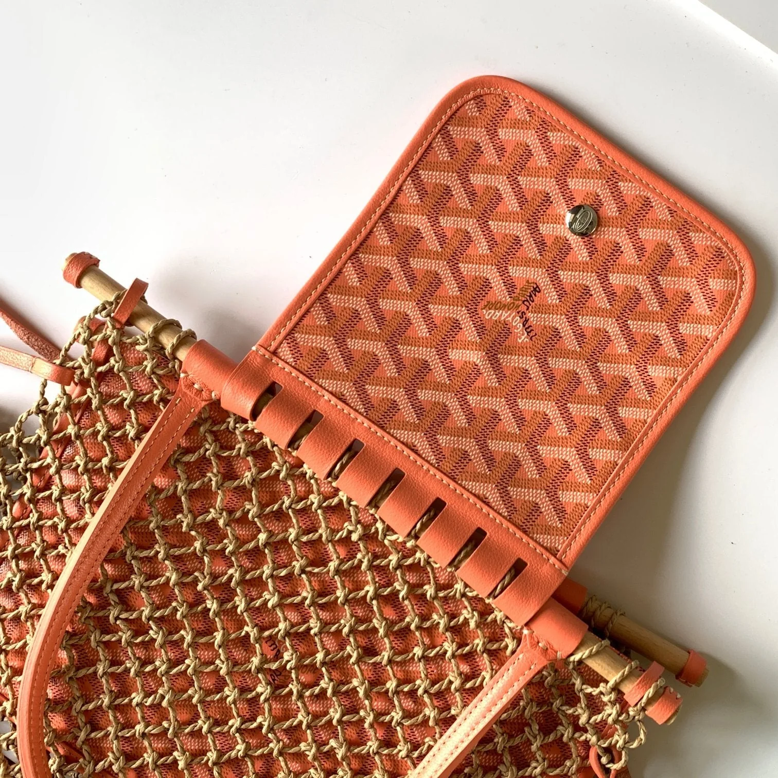 Bag 40 In Red Orange Woven Raffia And Calfskin