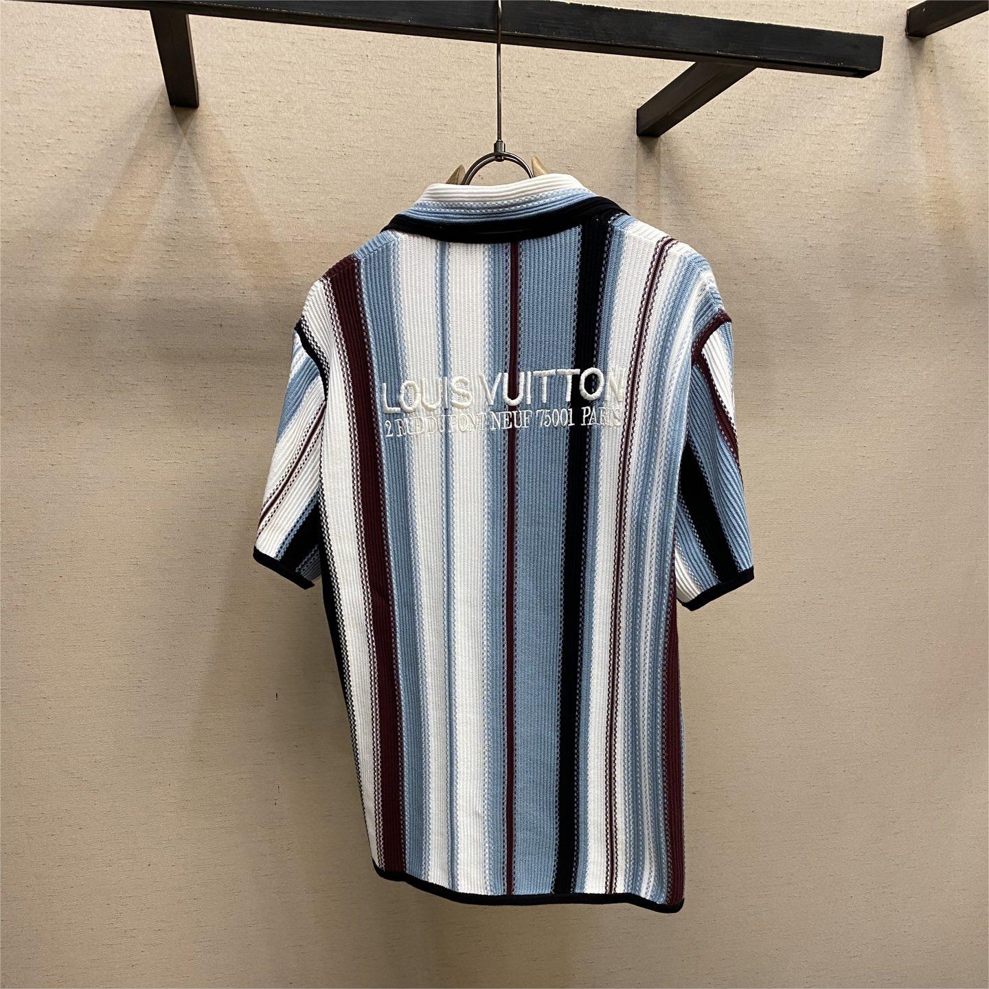 Striped Crochet Polo Shirt