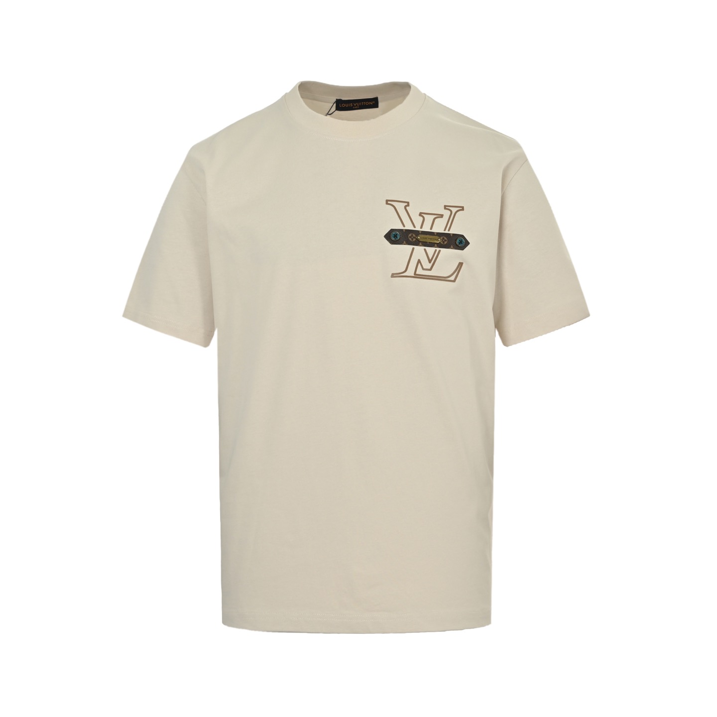 Chest letter print monogram leather label T-shirt