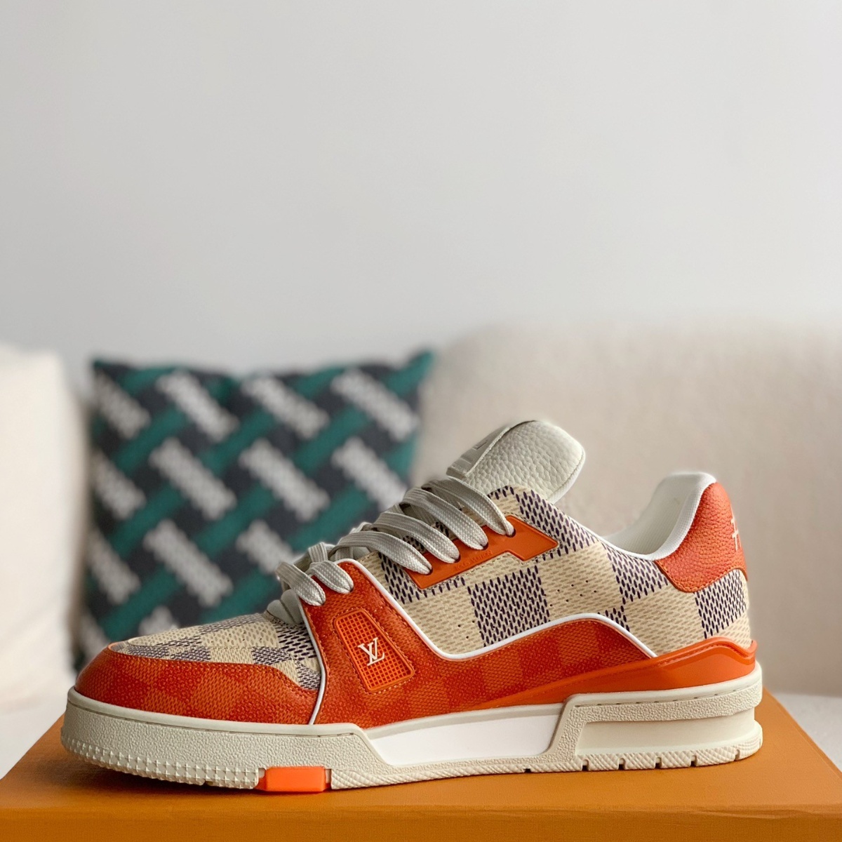 White and orange sneakers