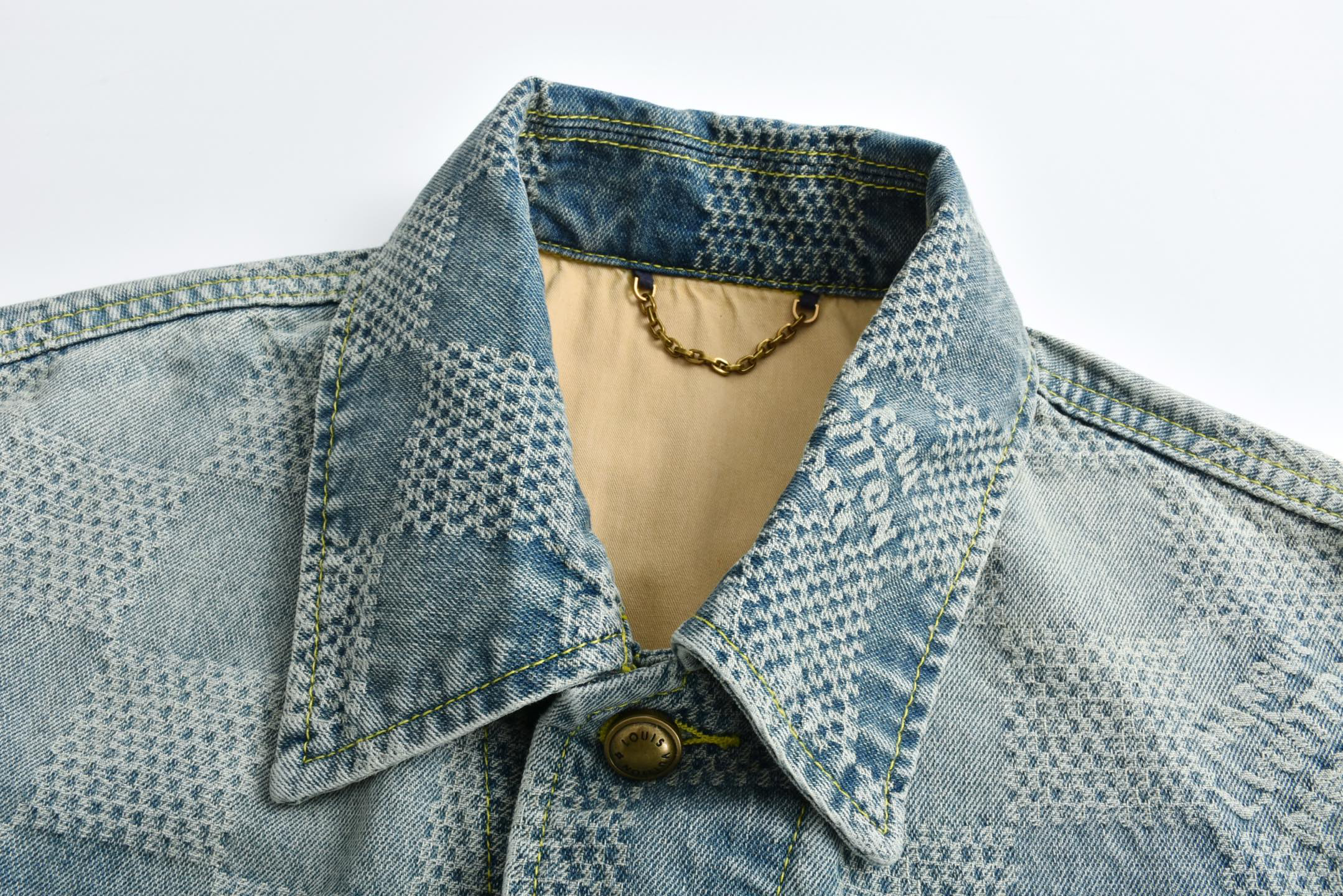 1V25ss checkerboard denim jacket