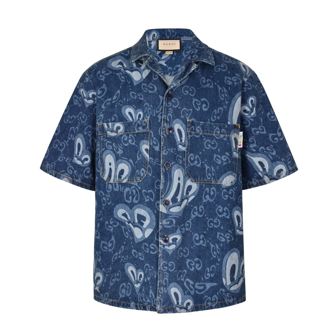 Heart Half Sleeve Denim Shirt