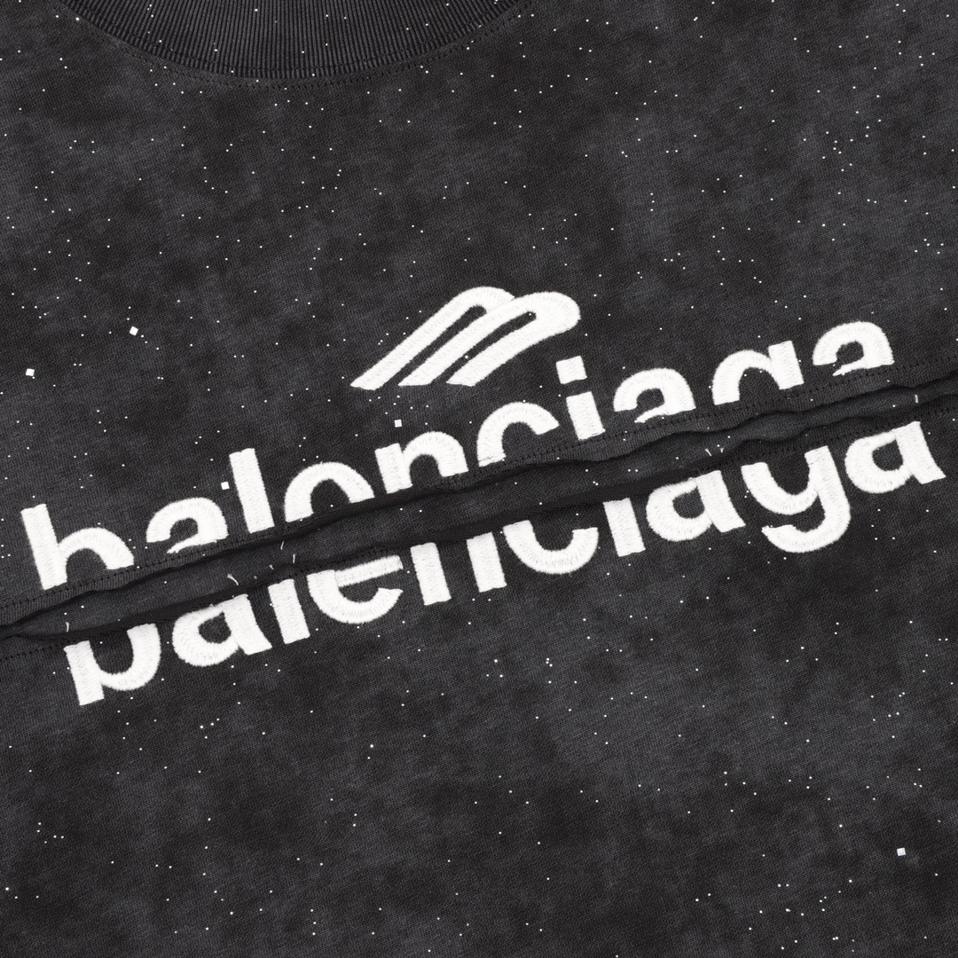 Distressed embroidered lettering T-shirt