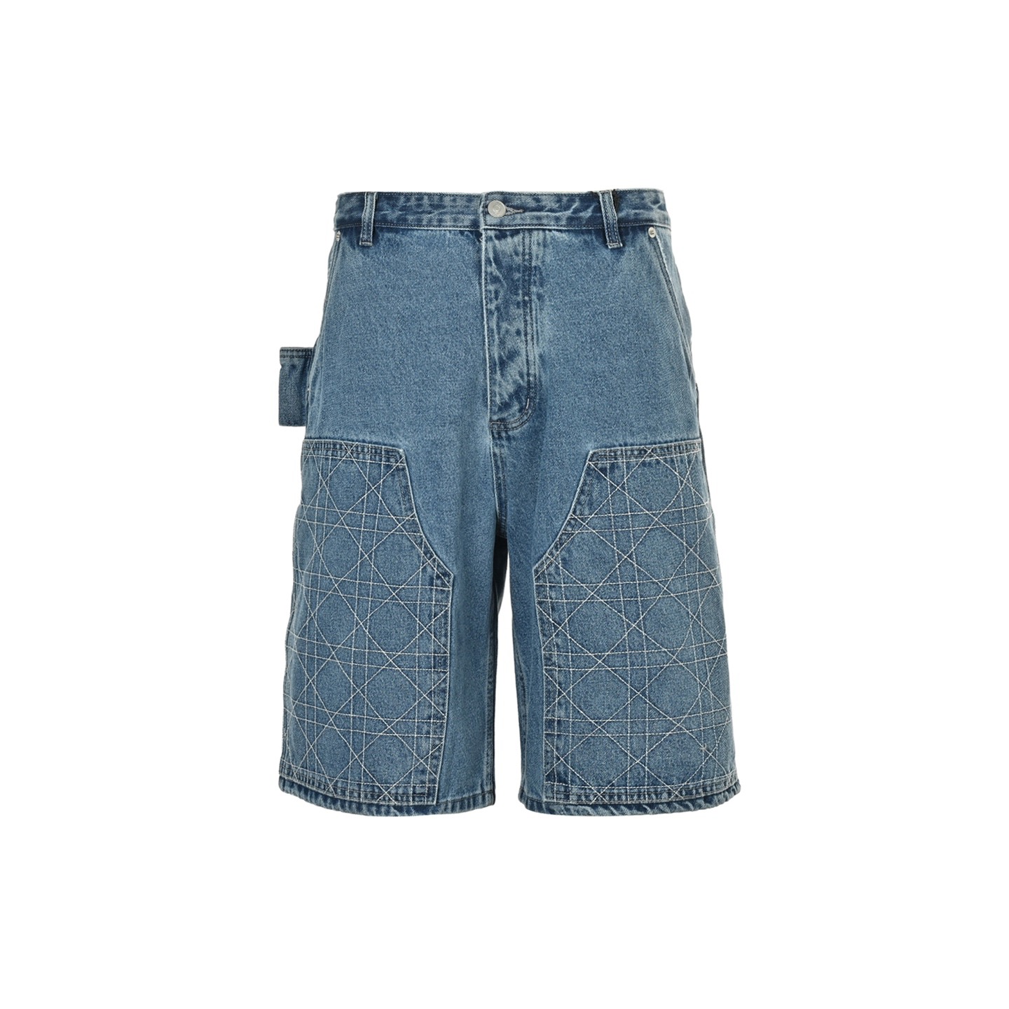 Denim cargo shorts with cannage embroidery