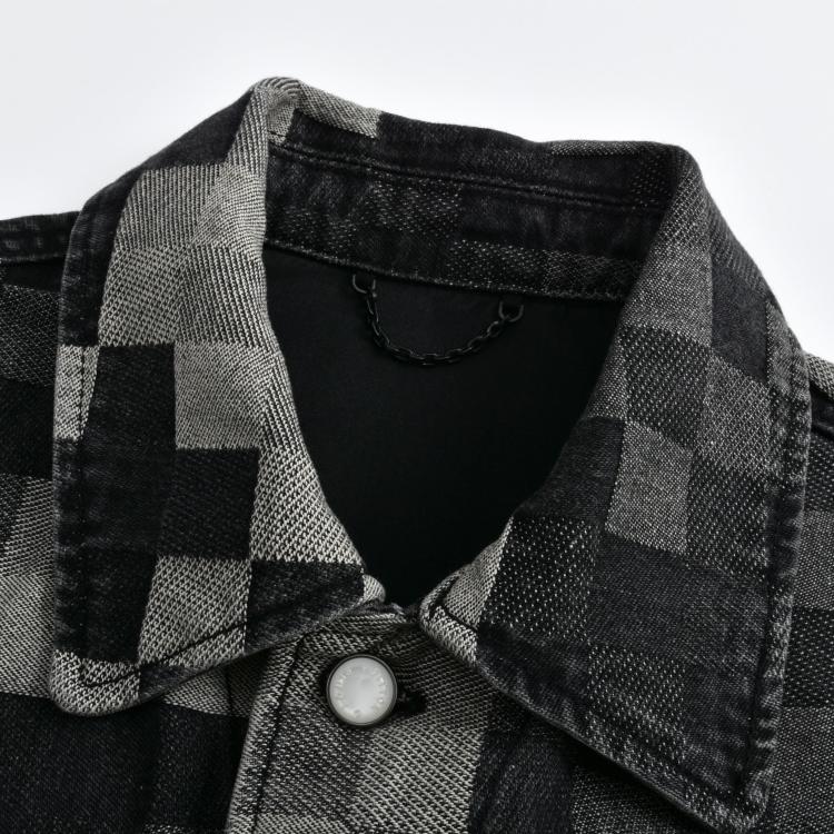 Early spring mosaic checkered denim jacket