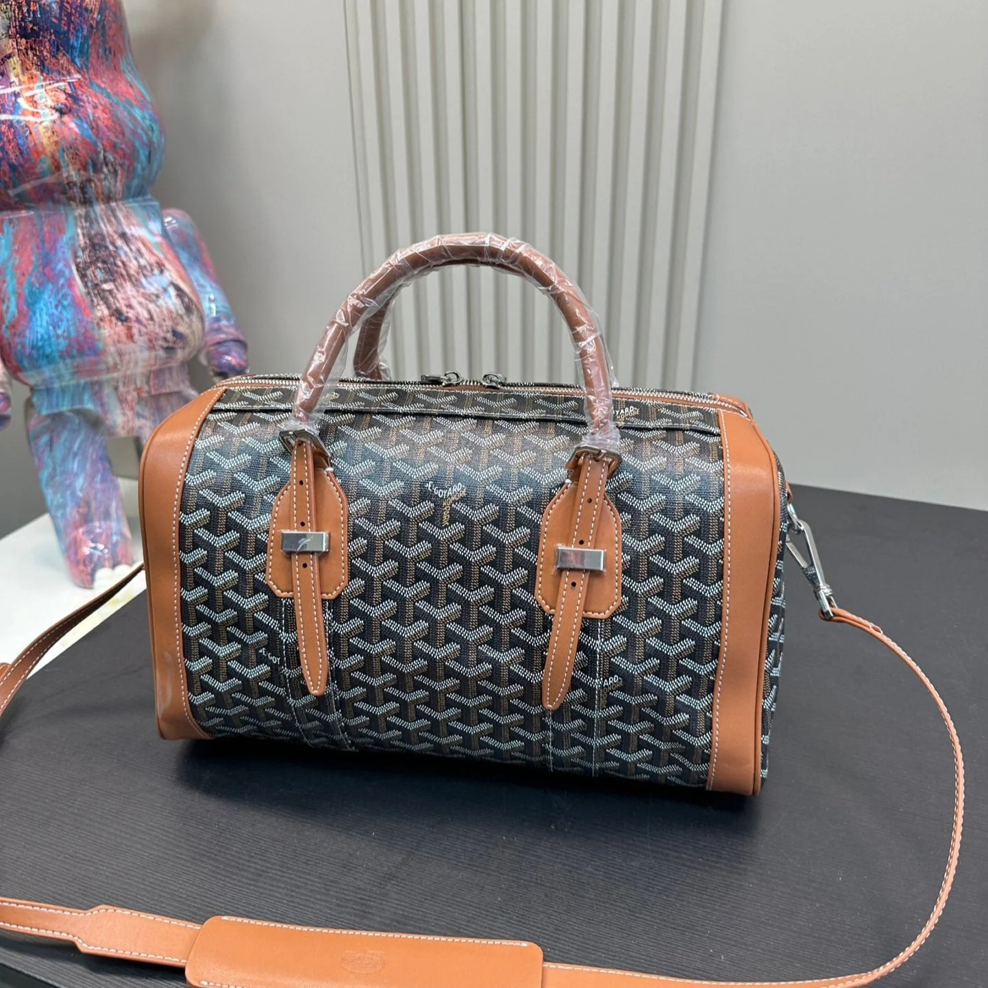 Bag 35 In Black Canvas And Tan Calfskin